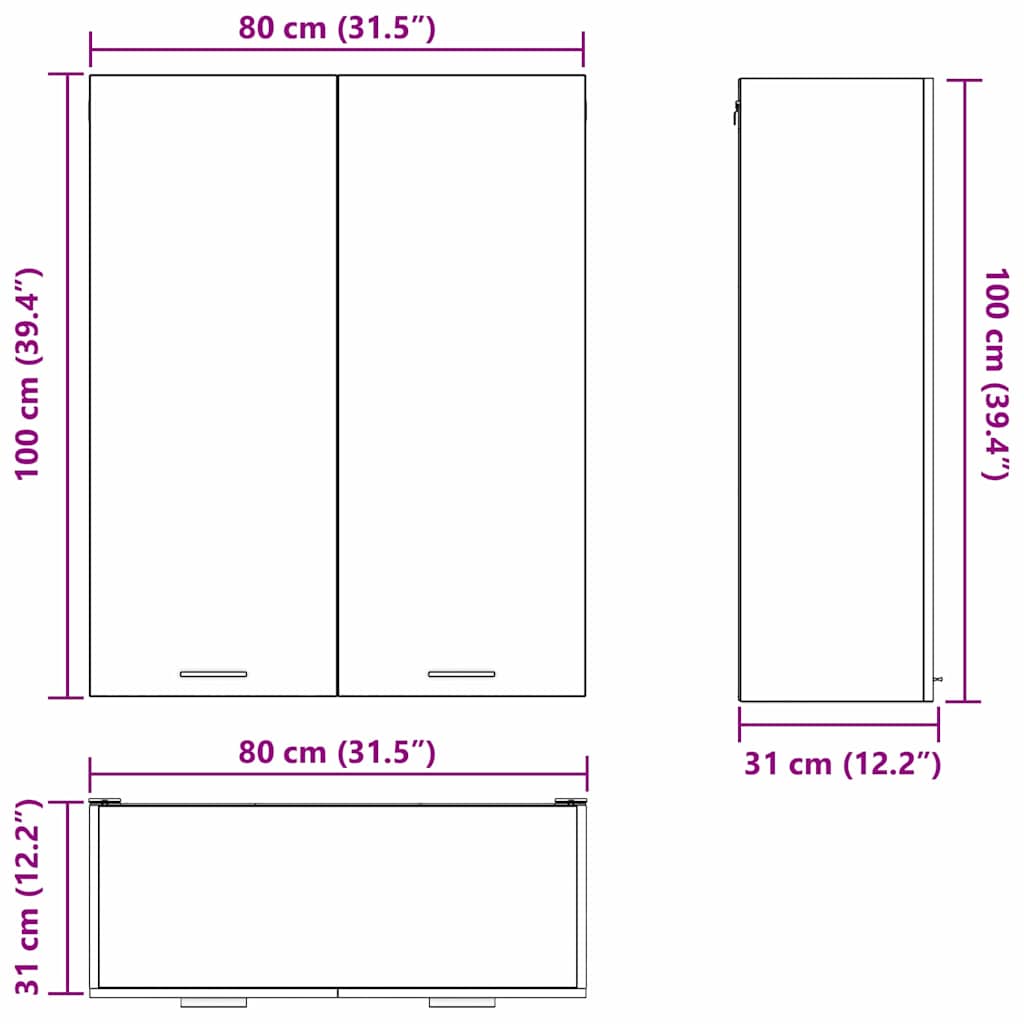 Hängeschrank Artisan-Eiche 80 x 31 x 100 cm Holzwerkstoff