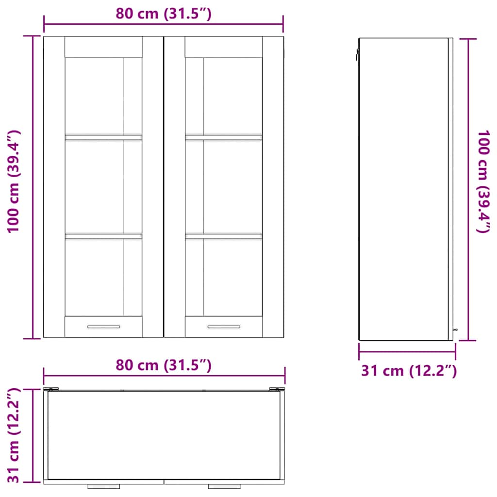 Hängeschrank Schwarz Eichen-Optik 80 x 31 x 100 cm