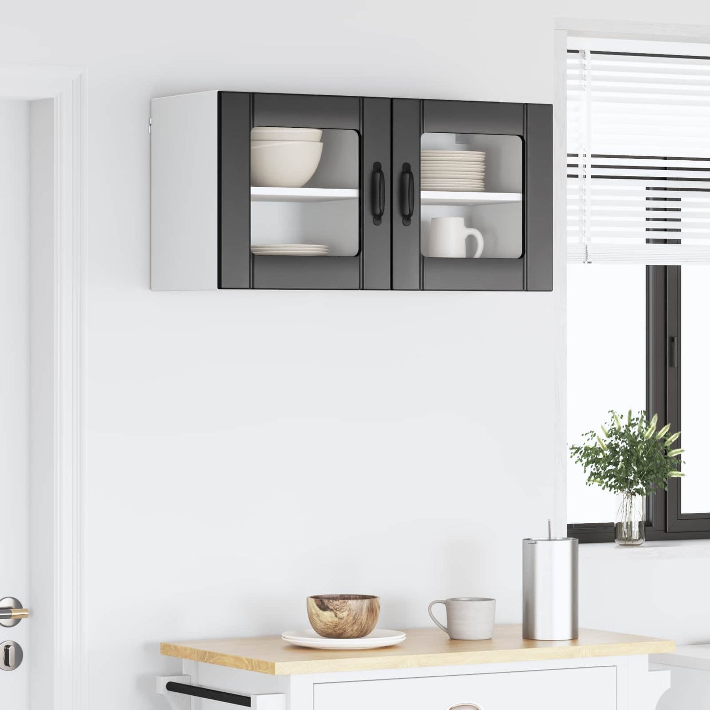 Wandglas-Schrank LUCCA 2 stk. Schwarz Holzwerkstoff