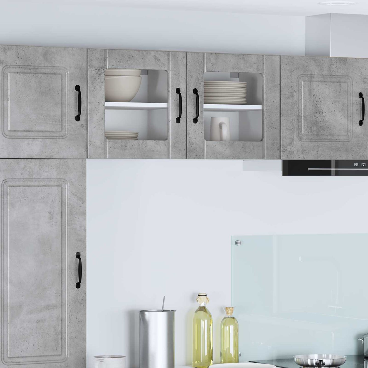 Wandglas-Schrank LUCCA 2 stk. Betongrau Holzwerkstoff