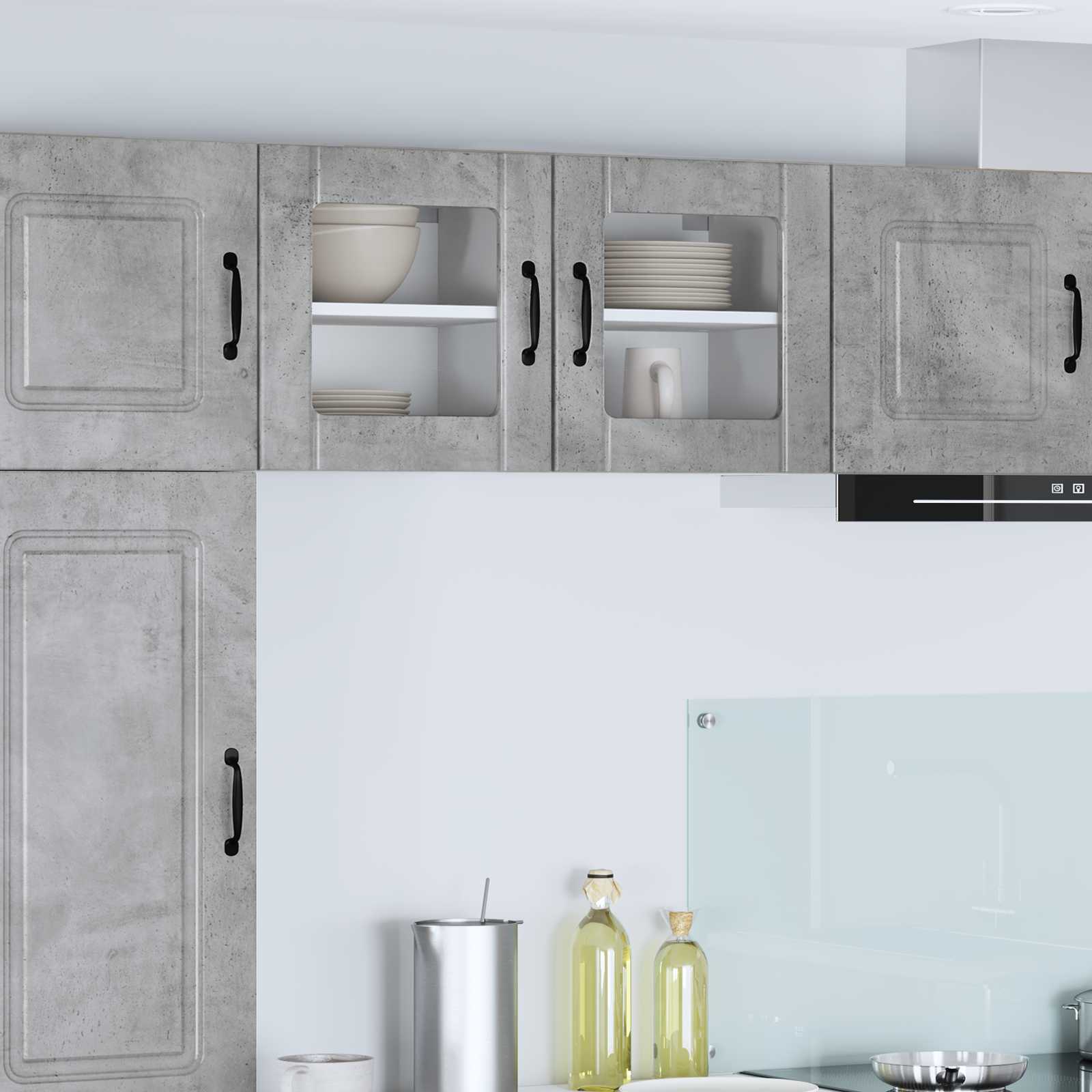 Wandglas-Schrank LUCCA 2 stk. Betongrau Holzwerkstoff