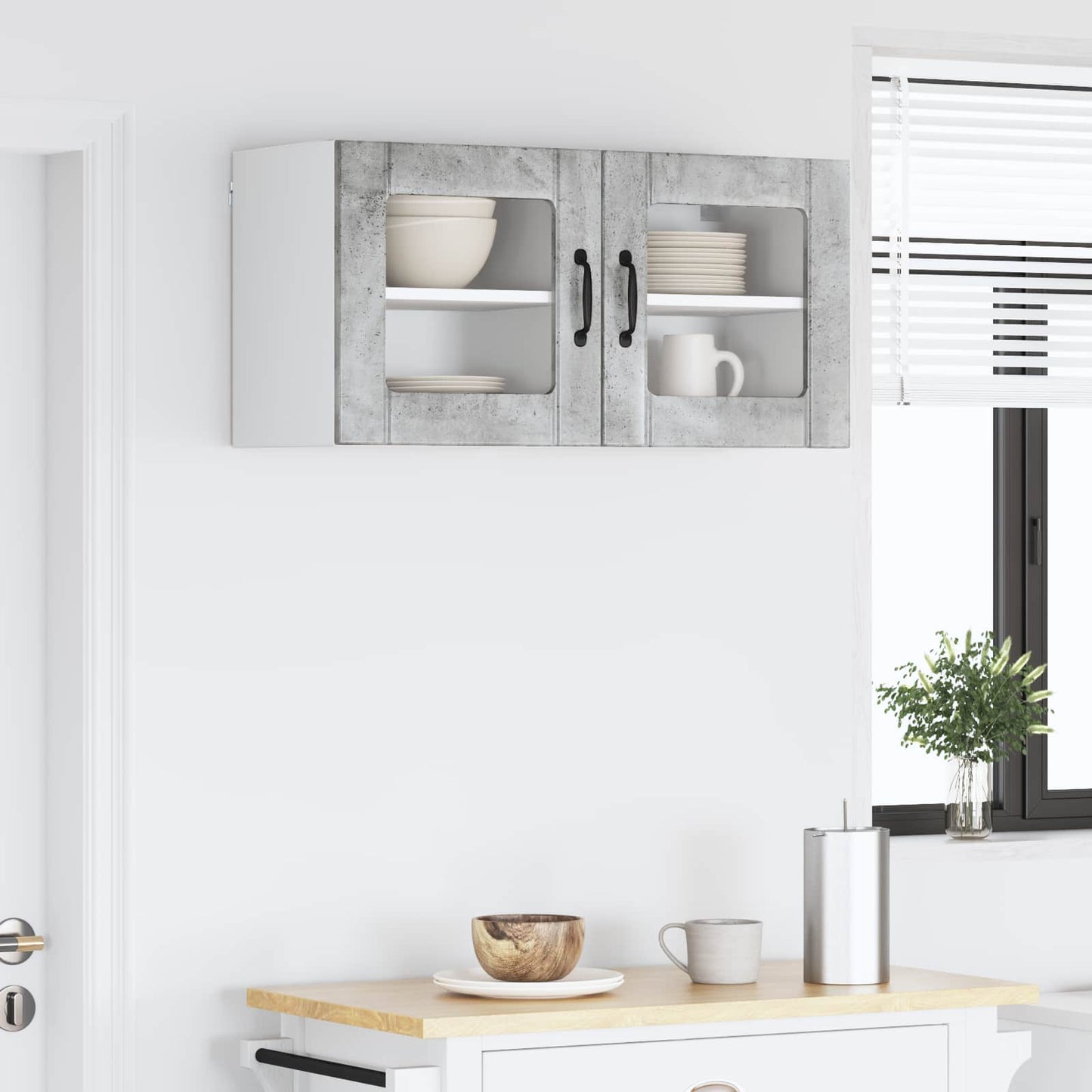 Wandglas-Schrank LUCCA 2 stk. Betongrau Holzwerkstoff