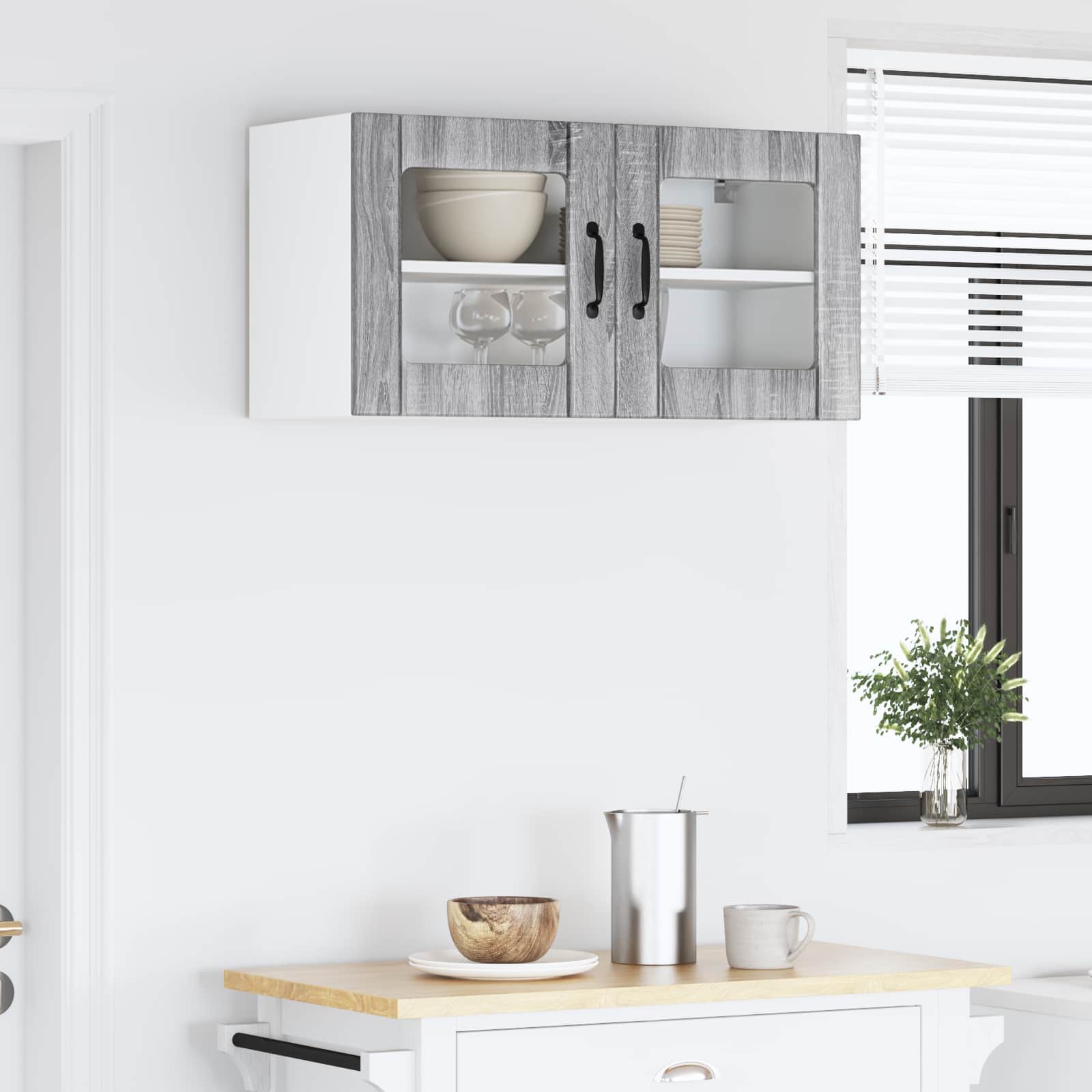 Wandglas-Schrank LUCCA Graues Sonoma 80 x 31 x 40 cm