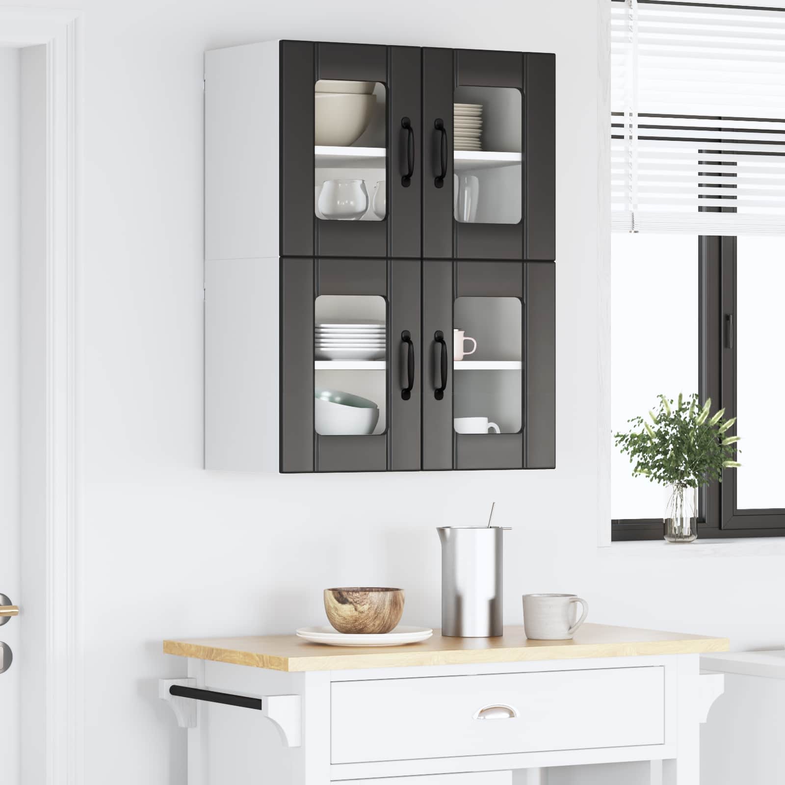 Wandglas-Schrank LUCCA 2 stk. Schwarz Holzwerkstoff
