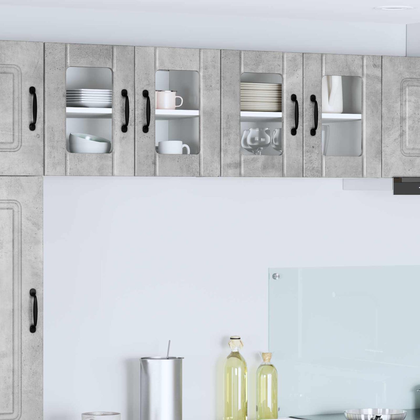 Wandglas-Schrank LUCCA 2 stk. Betongrau Holzwerkstoff