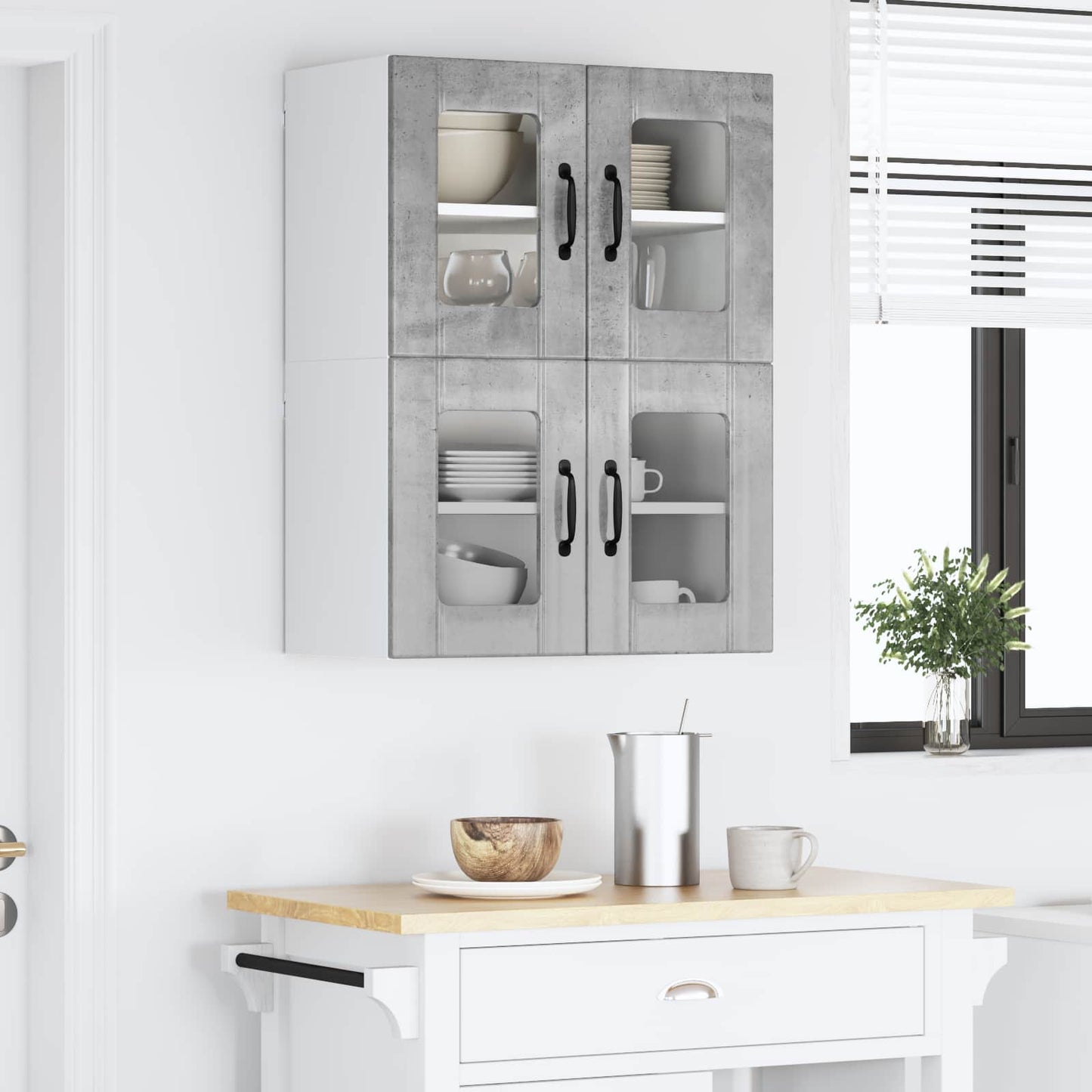 Wandglas-Schrank LUCCA 2 stk. Betongrau Holzwerkstoff