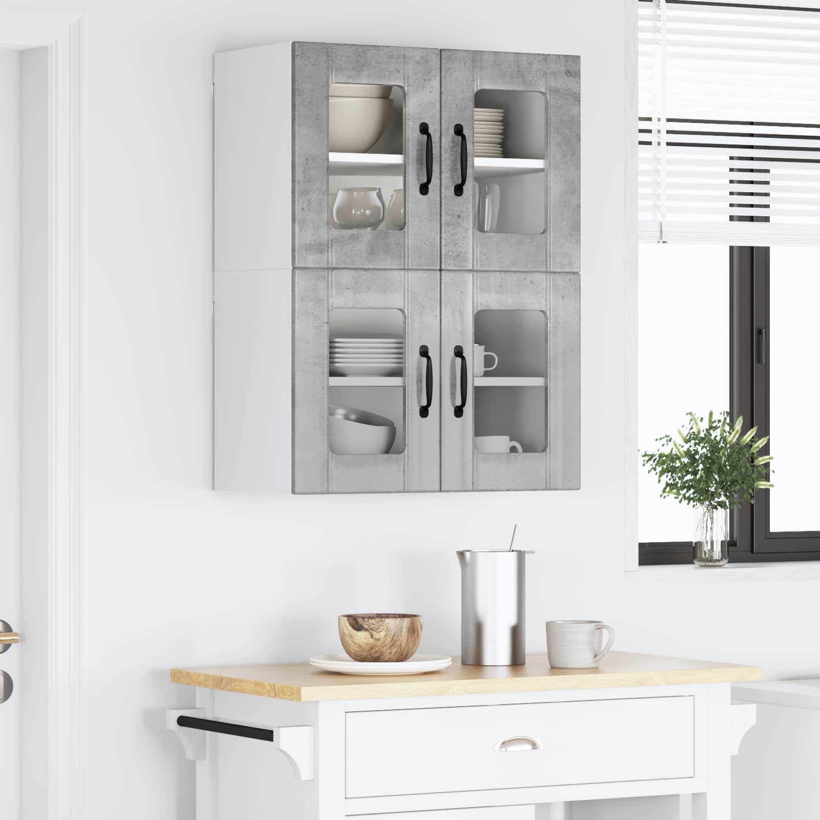 Wandglas-Schrank LUCCA 2 stk. Betongrau Holzwerkstoff