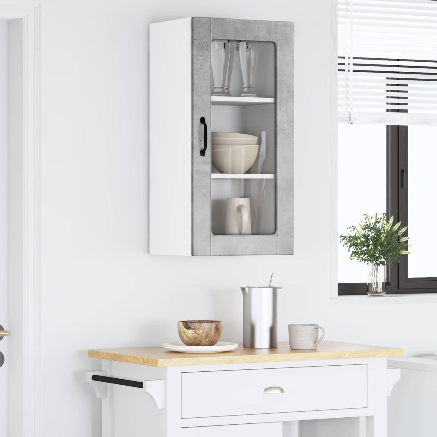 Wandglas-Schrank LUCCA 2 stk. Betongrau Holzwerkstoff
