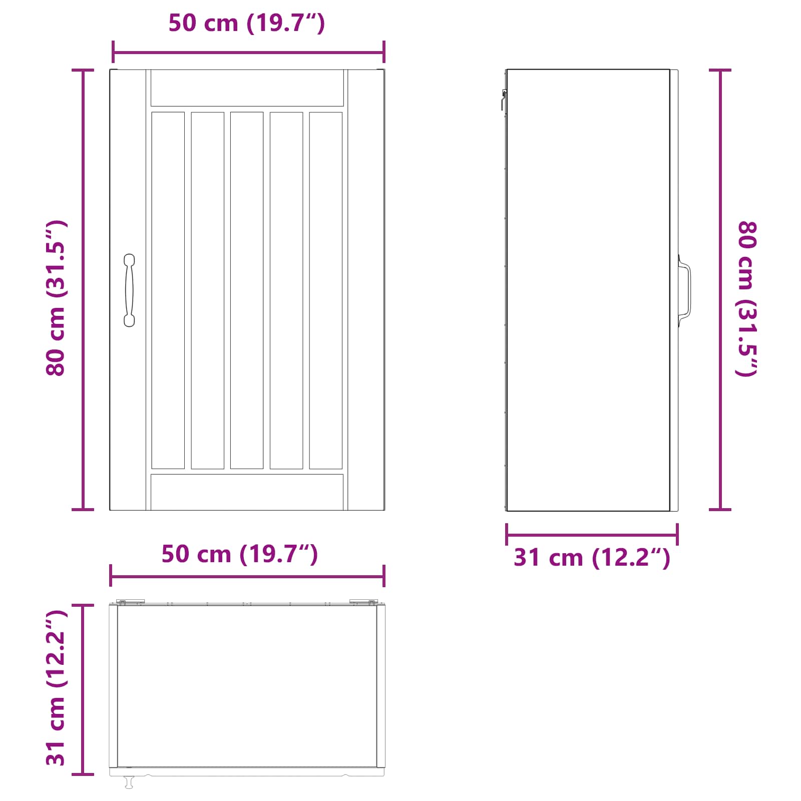 Wandschrank LUCCA Hochglanz Weiß 50 x 31 x 80 cm Holzwerkstoff