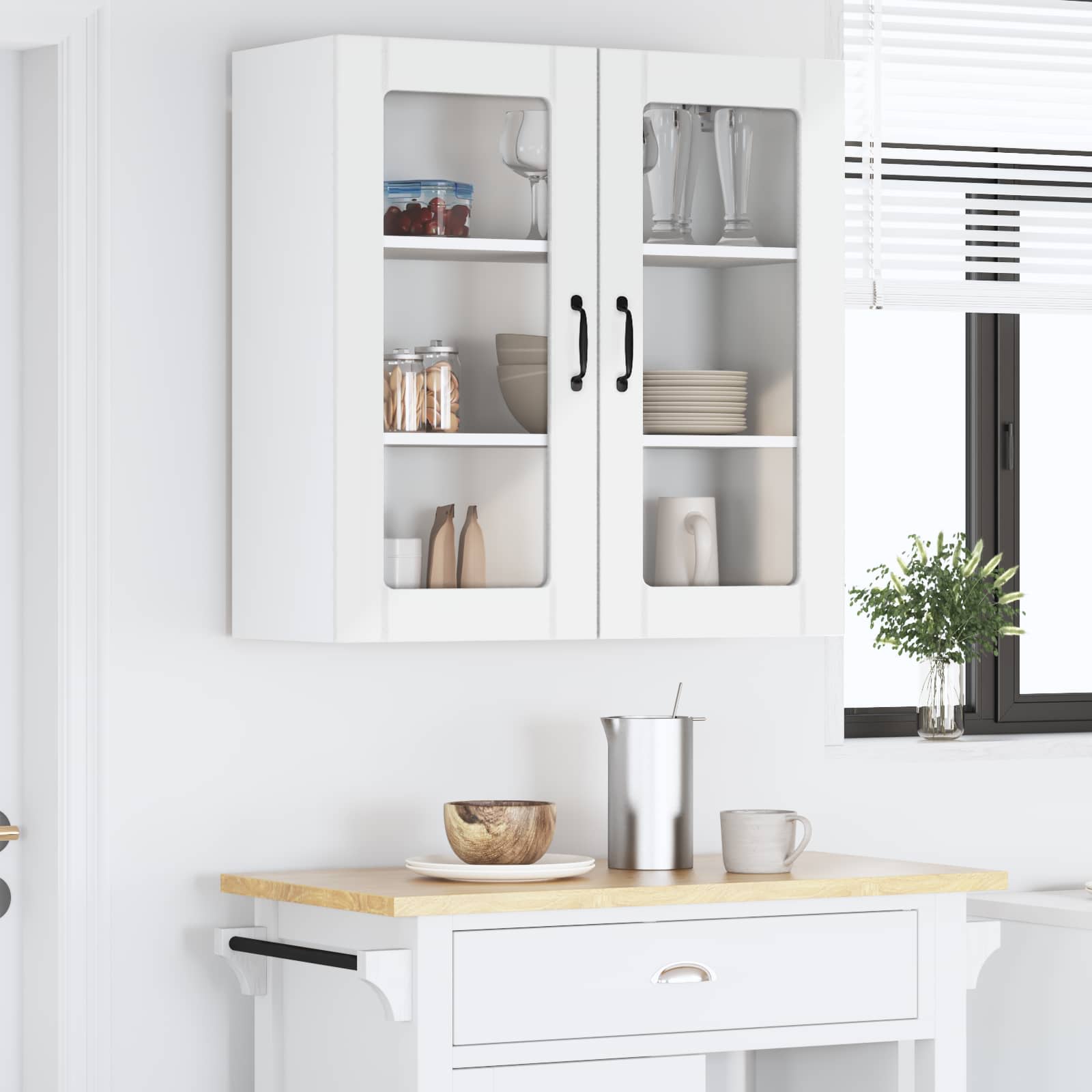 Wandglas-Schrank LUCCA Hochglanz Weiß 80 x 31 x 80 cm
