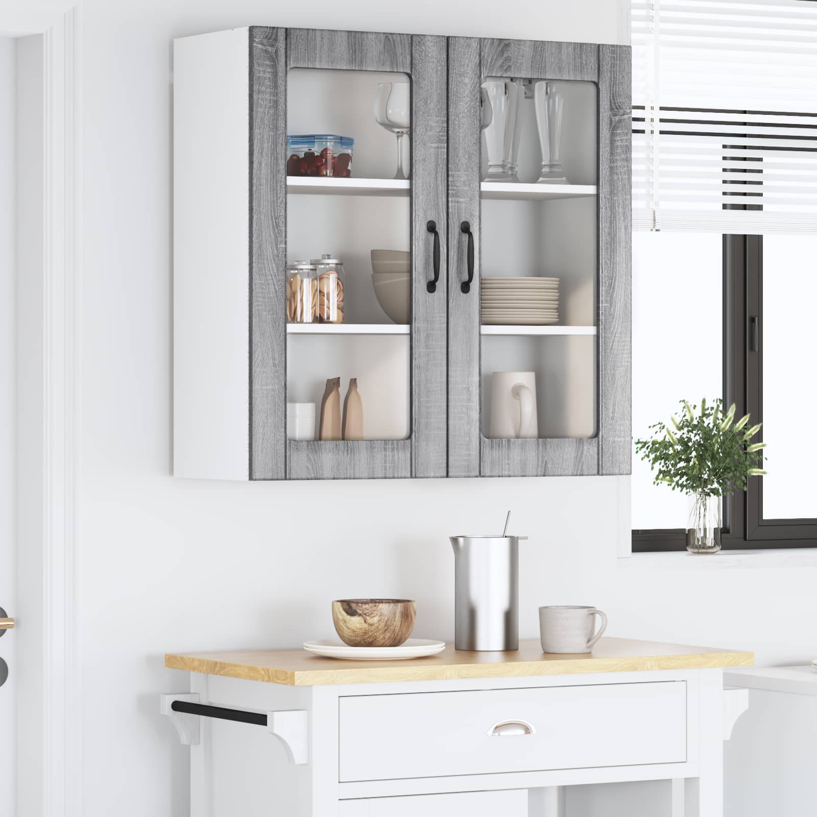 Wandglas-Schrank LUCCA Graues Sonoma 80 x 31 x 80 cm