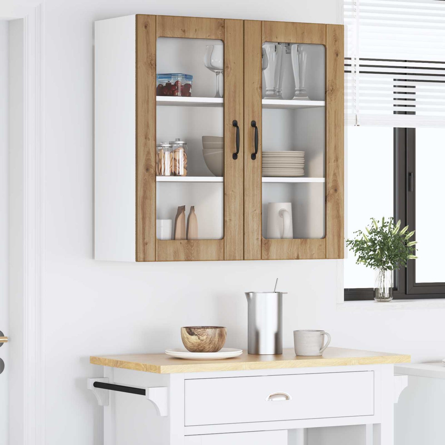 Wandglas-Schrank LUCCA Artisan-Eiche 80 x 31 x 80 cm