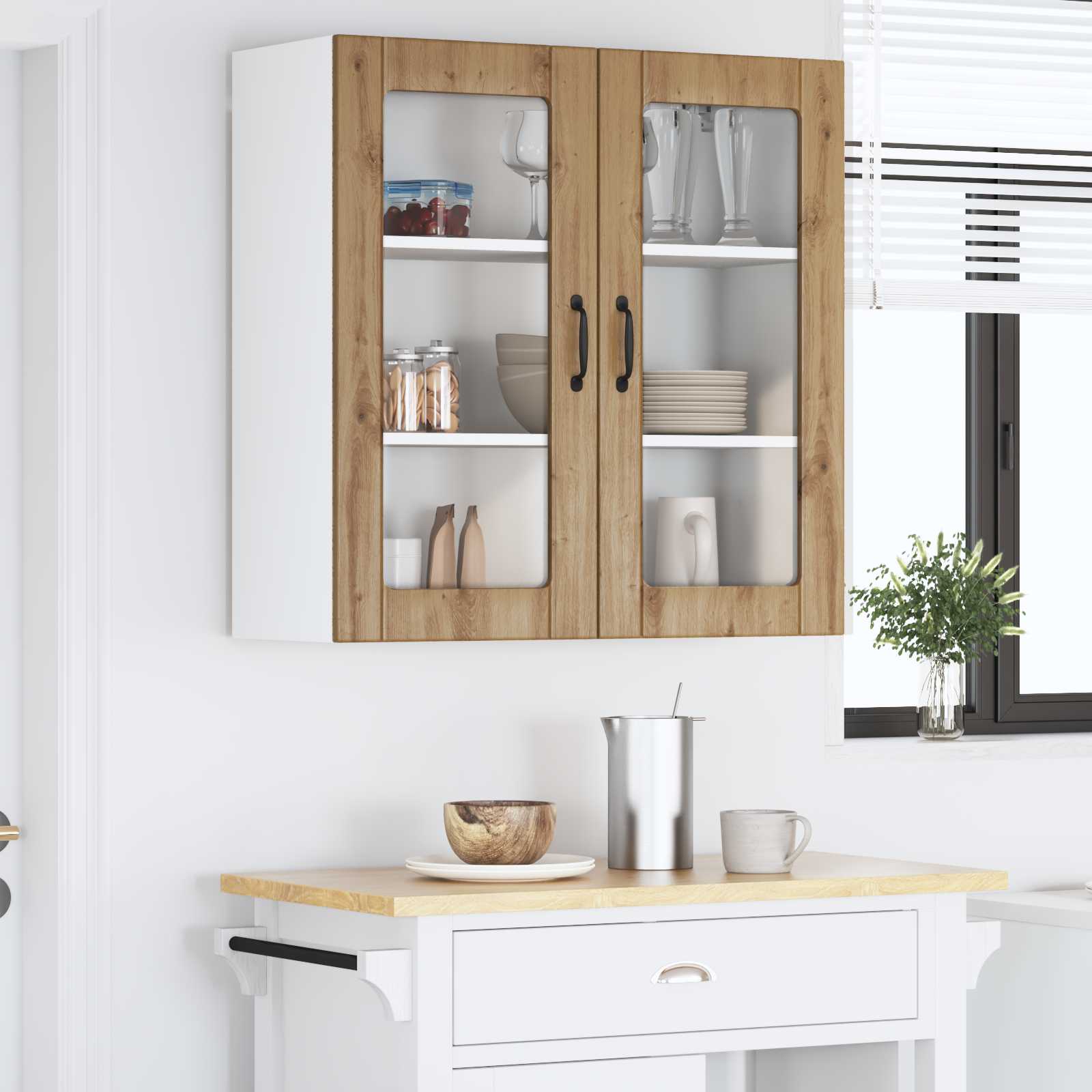 Wandglas-Schrank LUCCA Artisan-Eiche 80 x 31 x 80 cm