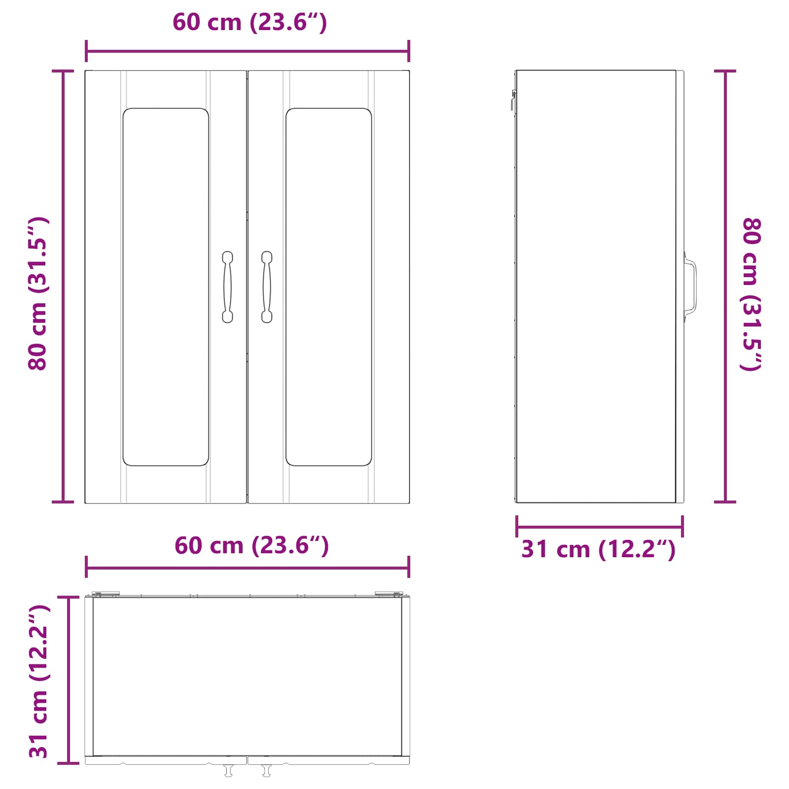 Wandglas-Schrank LUCCA Weiß 60 x 31 x 80 cm Holzwerkstoff