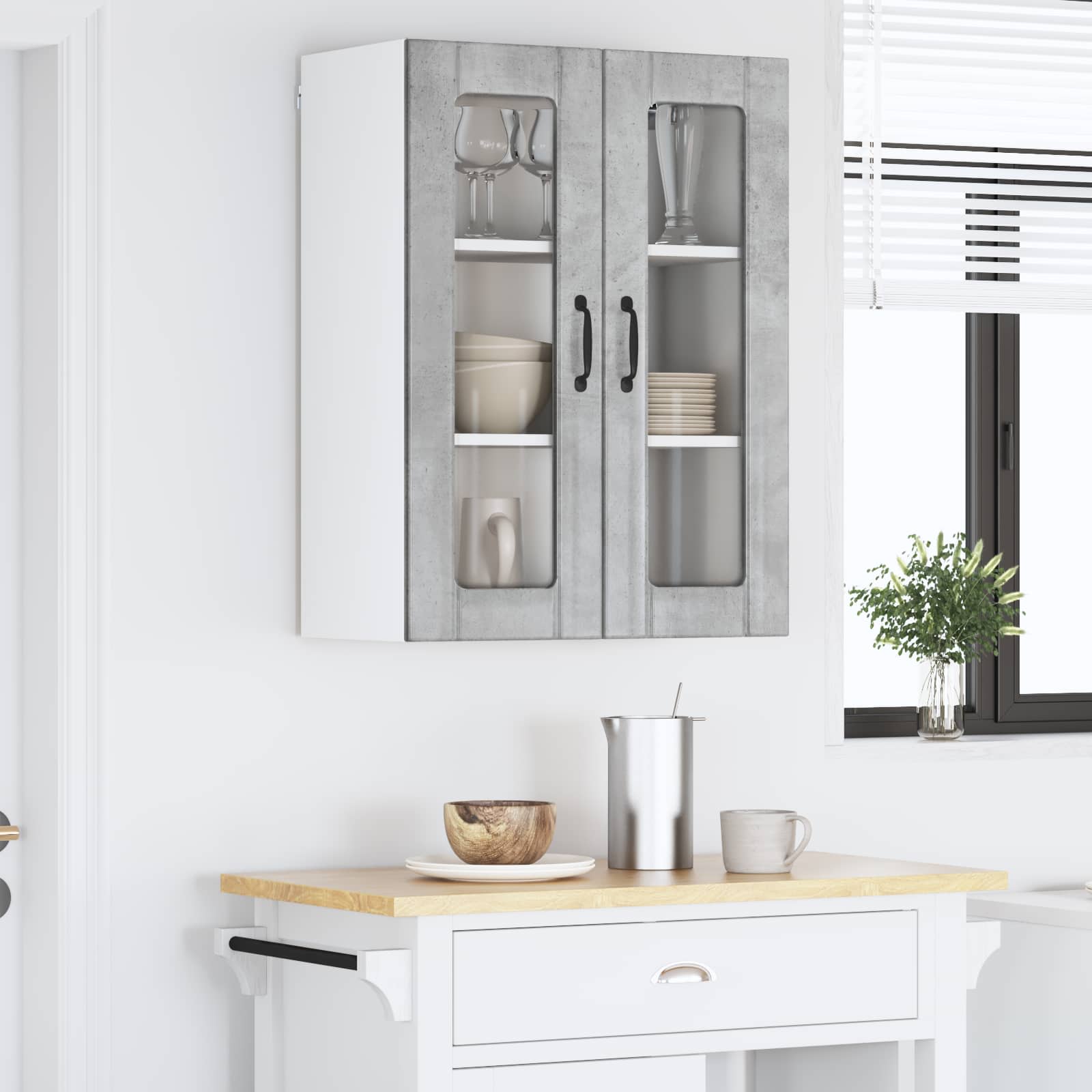 Wandglas-Schrank LUCCA Betongrau 60 x 31 x 80 cm Holzwerkstoff