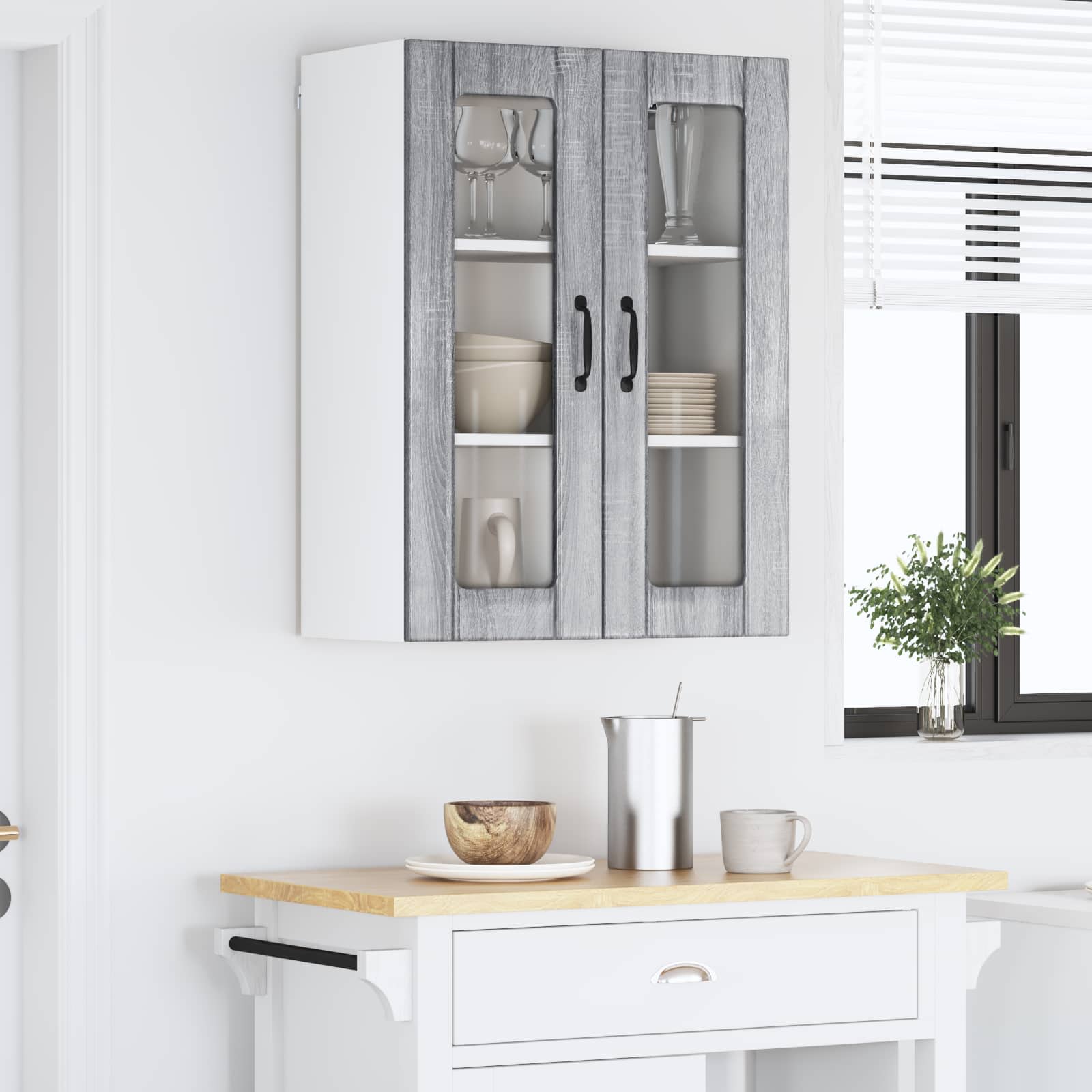 Wandglas-Schrank LUCCA Graues Sonoma 60 x 31 x 80 cm