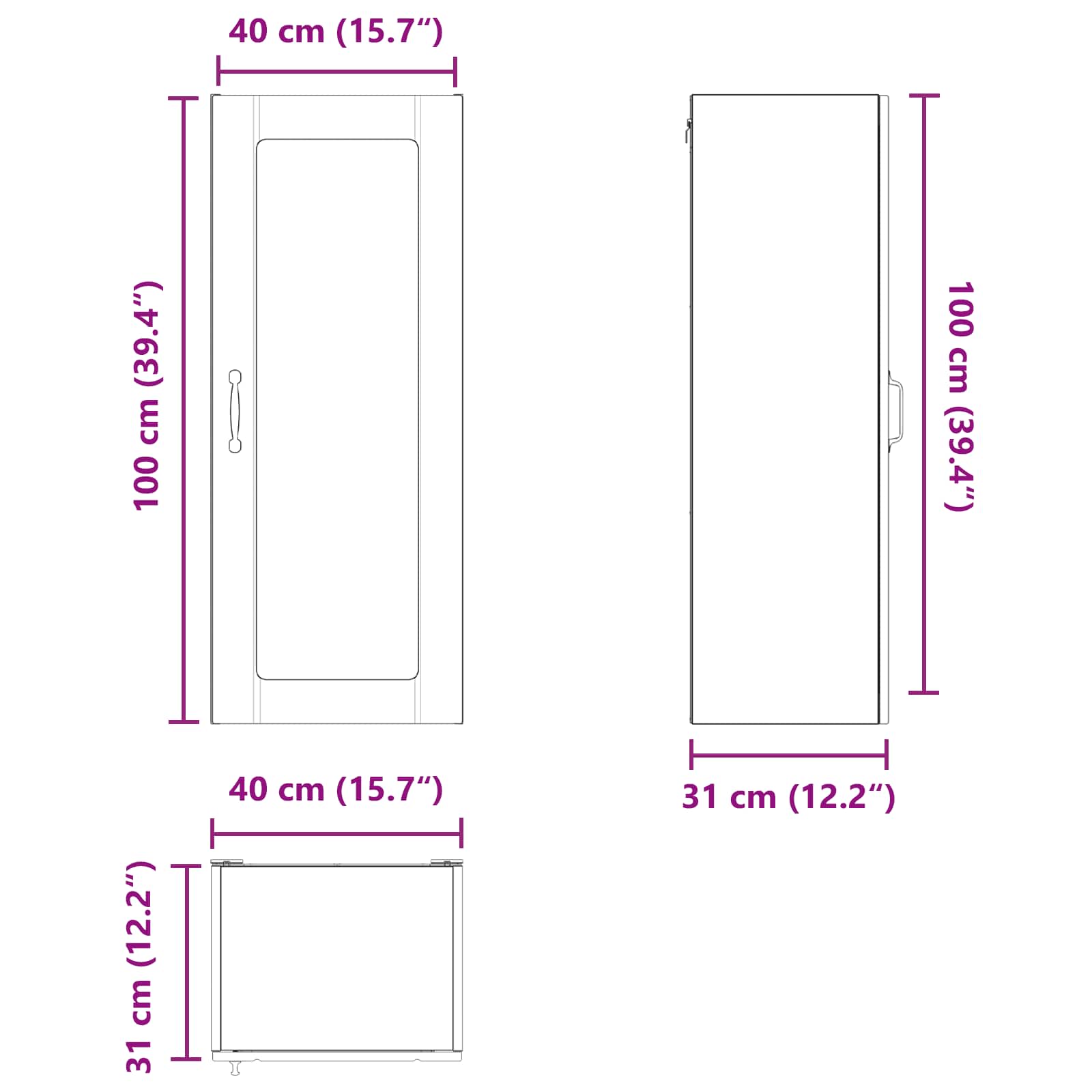 Wandglas-Schrank LUCCA Weiß 40 x 31 x 100 cm Holzwerkstoff