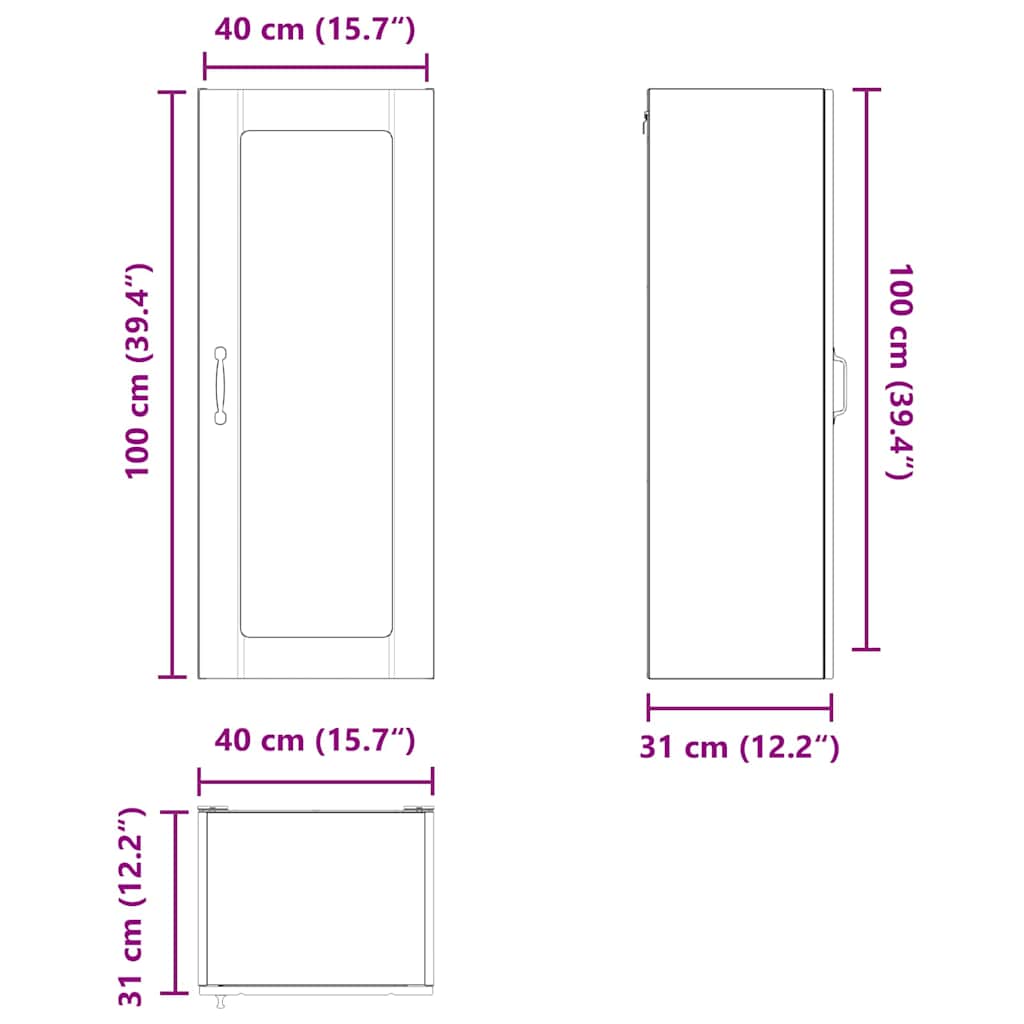 Wandglas-Schrank LUCCA Sonoma-Eiche 40 x 31 x 100 cm