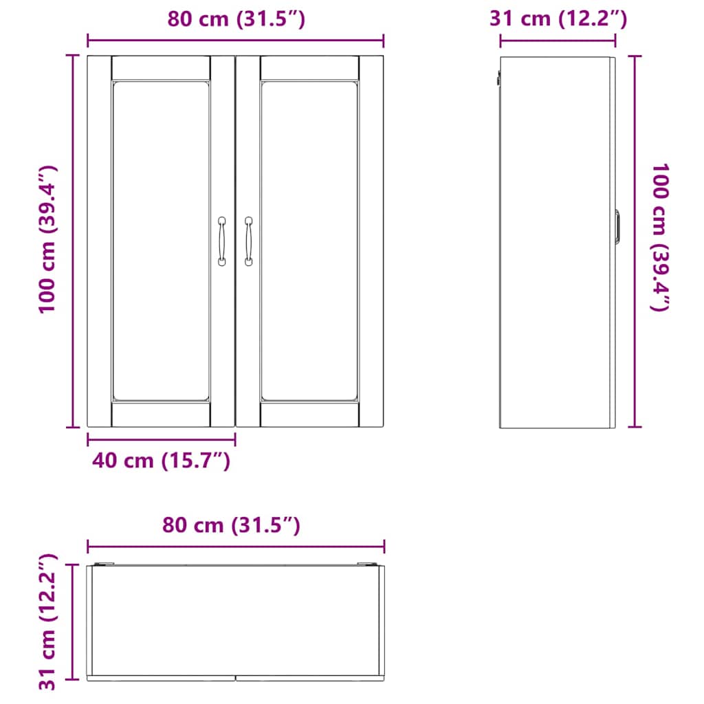 Wandglas-Schrank LUCCA Graues Sonoma 80 x 31 x 100 cm