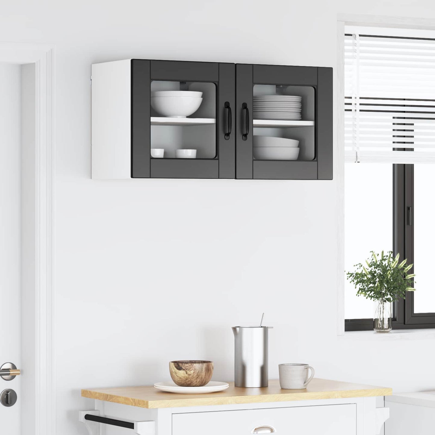 Wandglas-Schrank PORTO 2 stk. Schwarz Holzwerkstoff