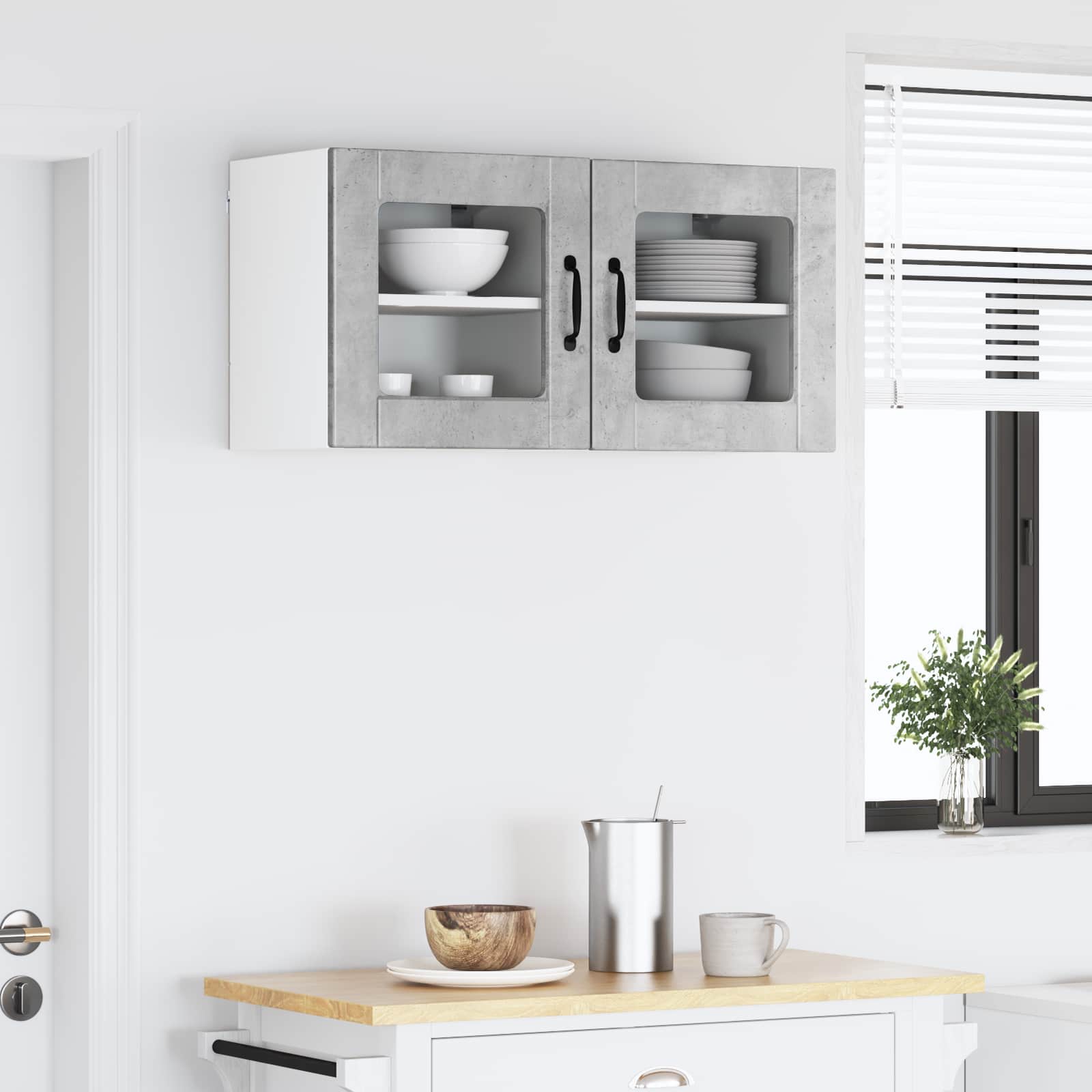 Wandglas-Schrank PORTO 2 stk. Beton Grau Holzwerkstoff