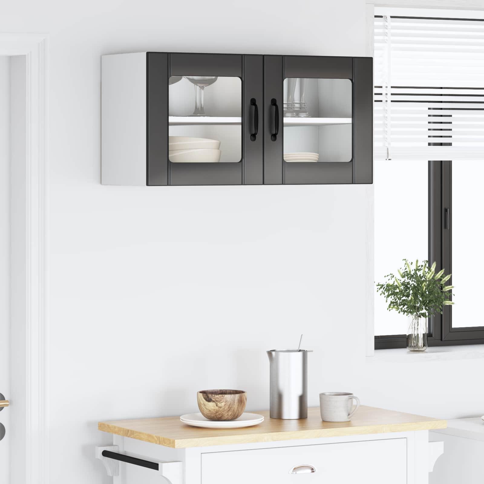 Wandglasvitrine PORTO Schwarz 80 x 31 x 40 cm Holzwerkstoff