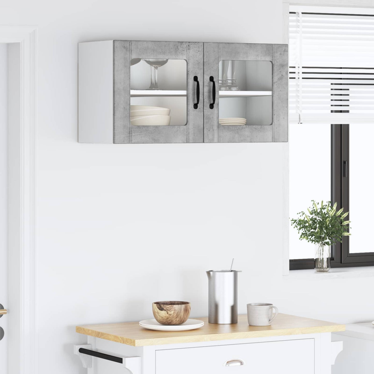 Wandglas-Schrank PORTO Beton Grau 80 x 31 x 40 cm Holzwerkstoff