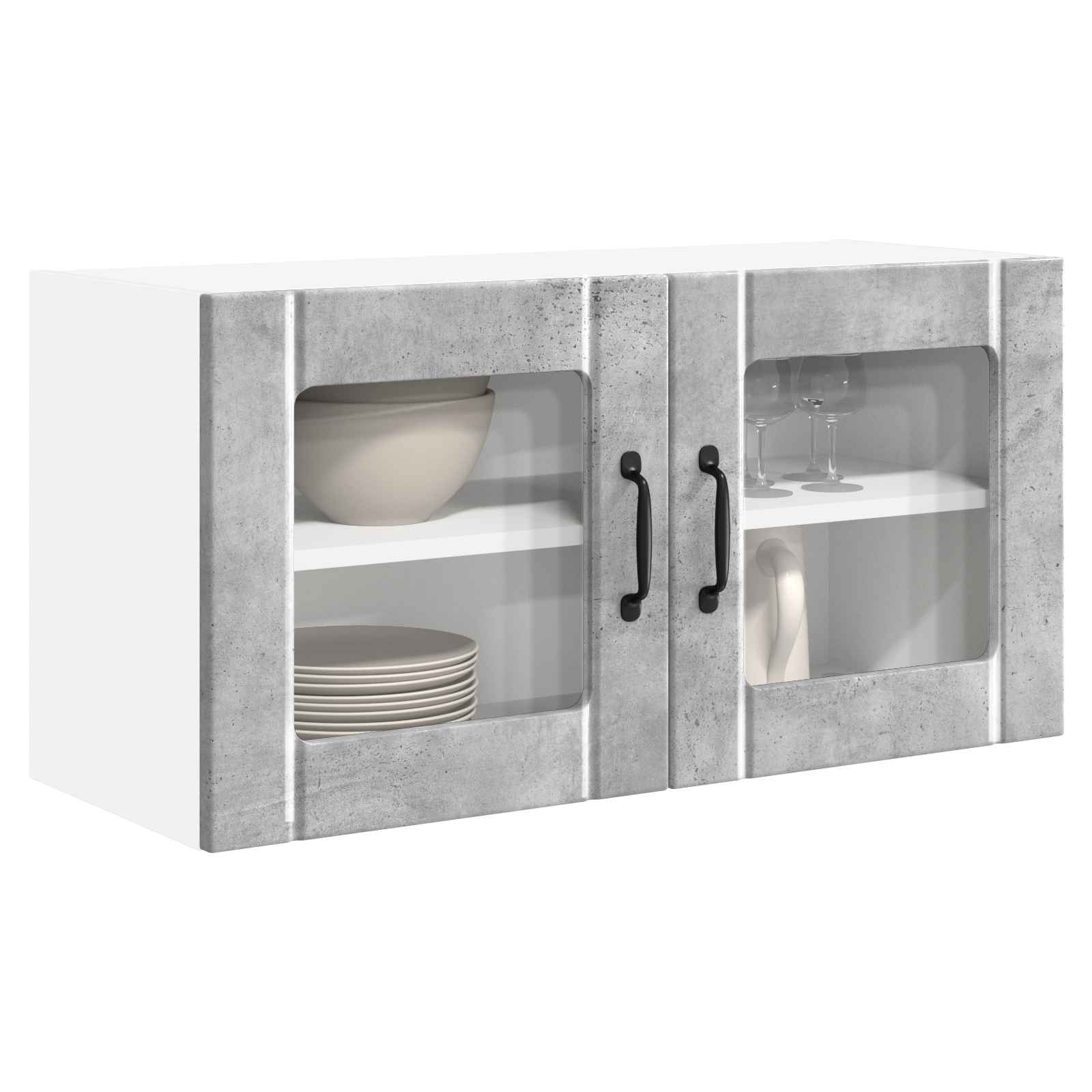 Wandglas-Schrank PORTO Beton Grau 80 x 31 x 40 cm Holzwerkstoff