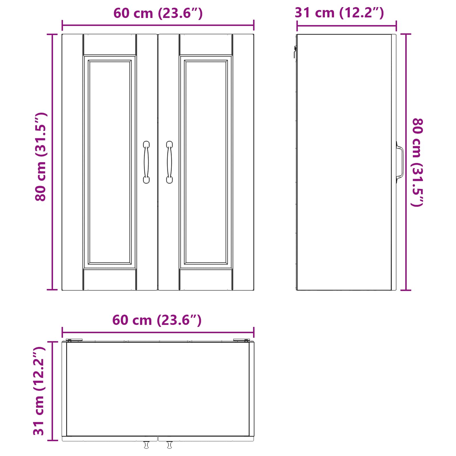 Wandschrank PORTO Graues Sonoma 60 x 31 x 80 cm Holzwerkstoff