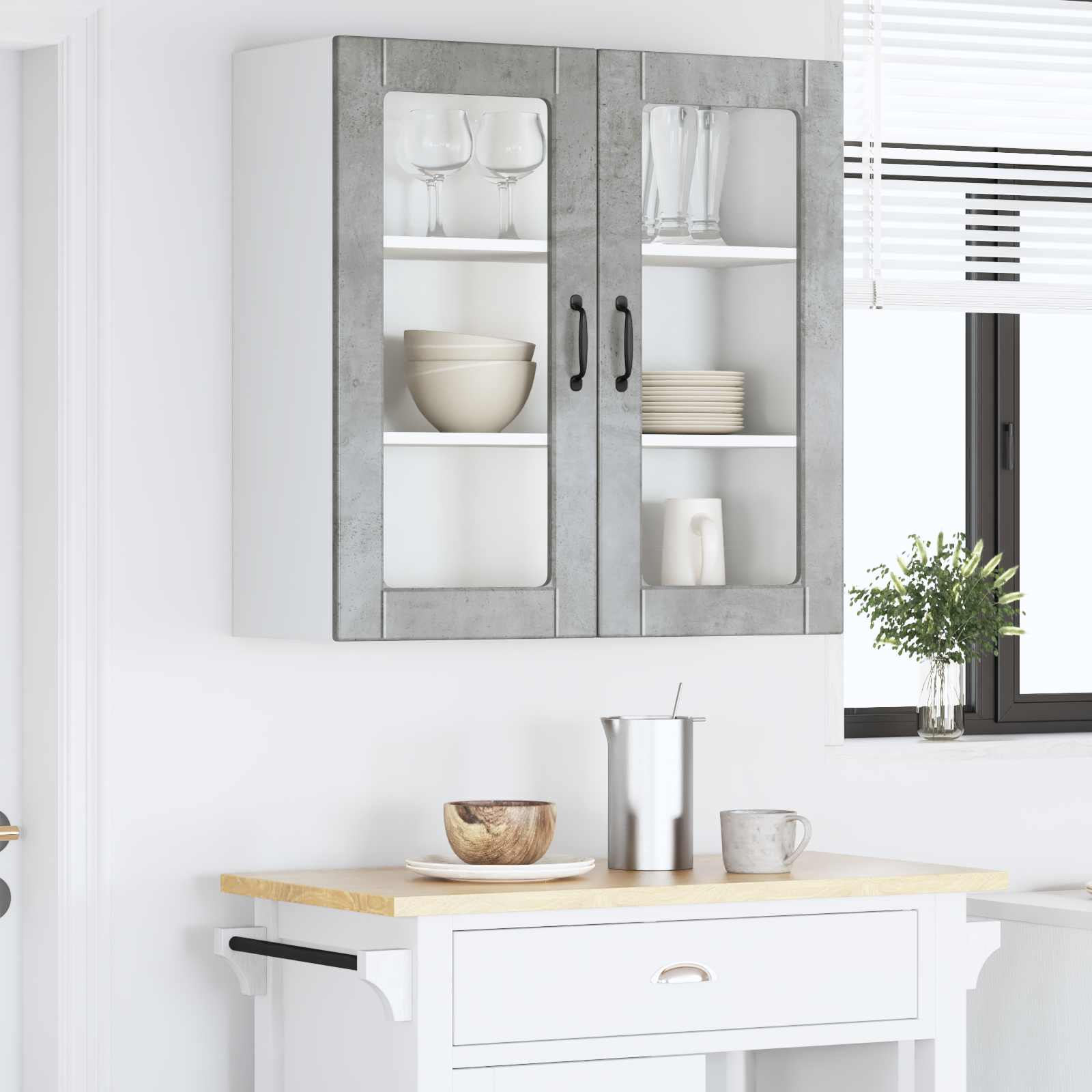 Wandglas-Schrank PORTO Beton Grau 80 x 31 x 80 cm Holzwerkstoff