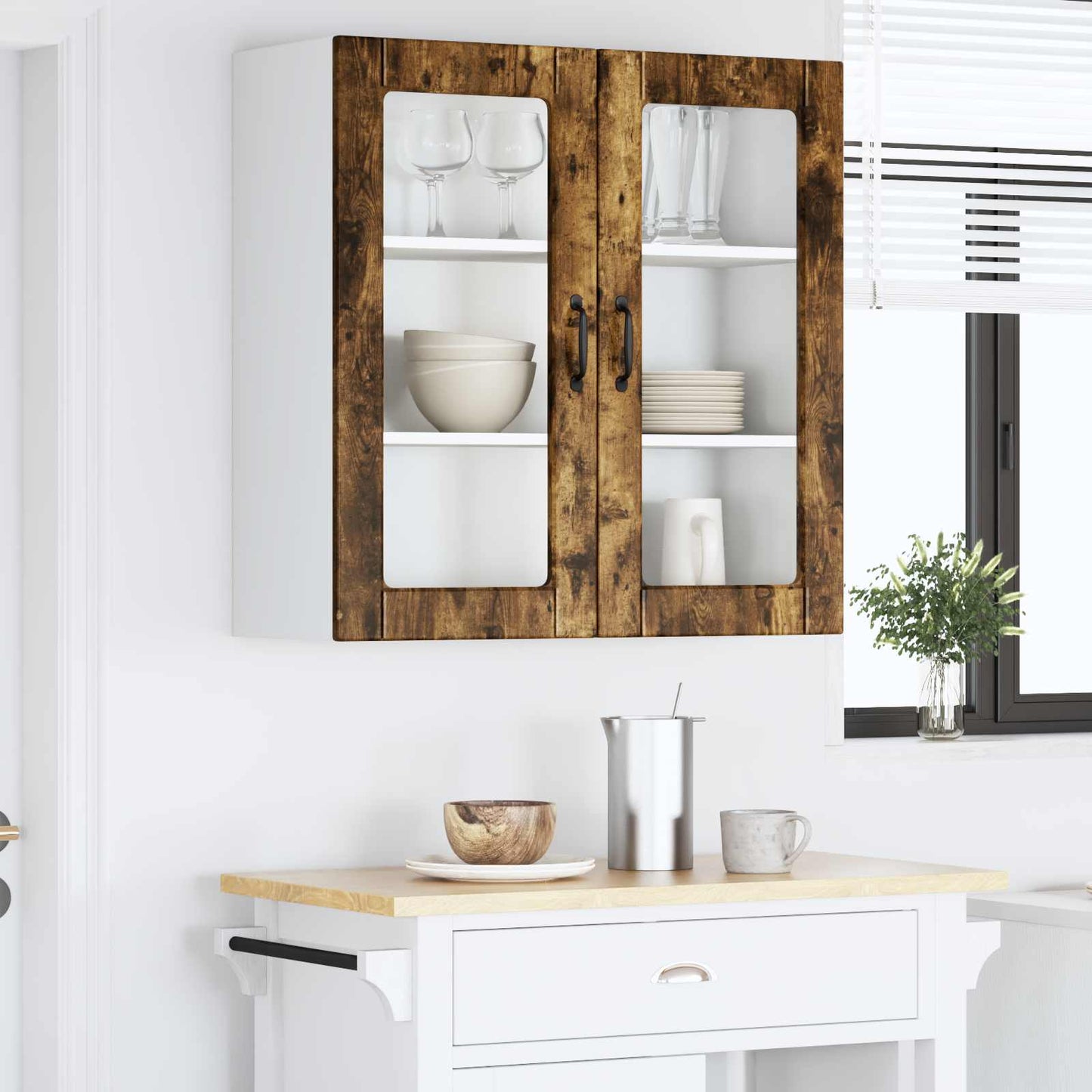 Wandglas-Schrank PORTO Geräucherte Eiche 80 x 31 x 80 cm