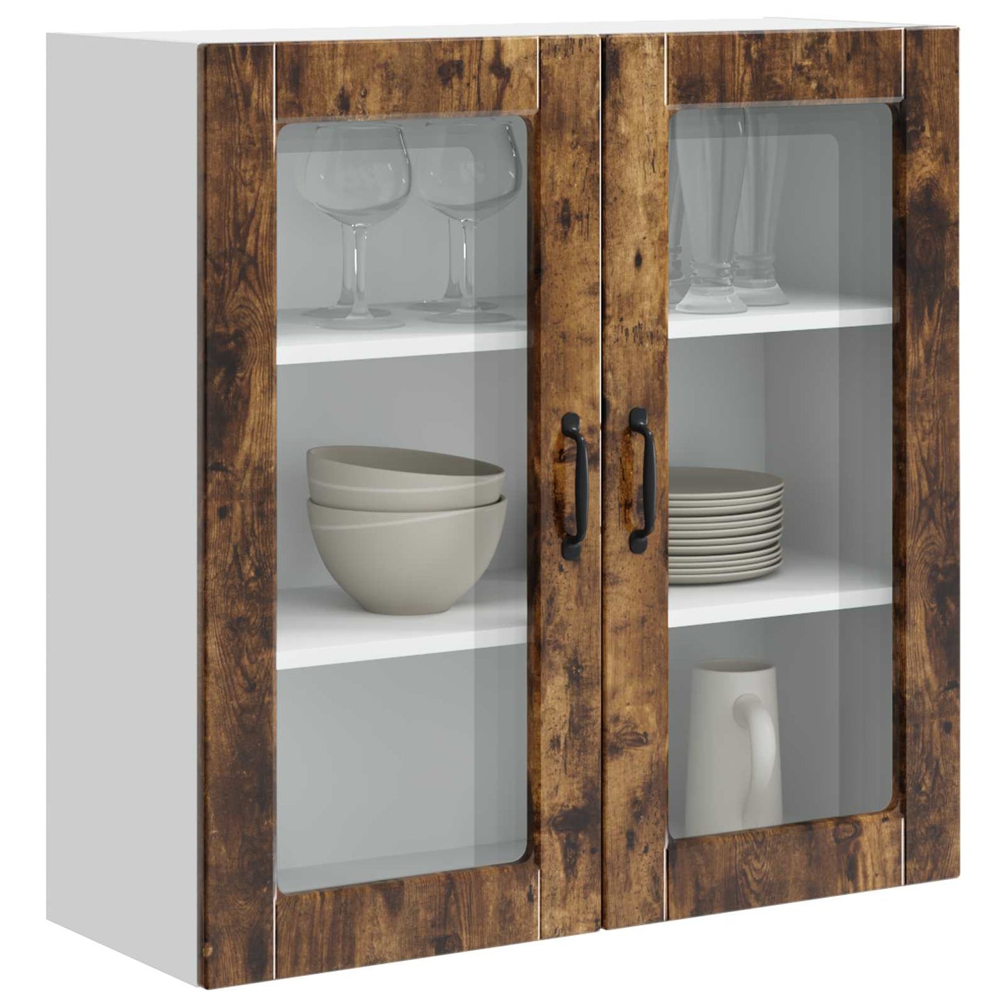 Wandglas-Schrank PORTO Geräucherte Eiche 80 x 31 x 80 cm