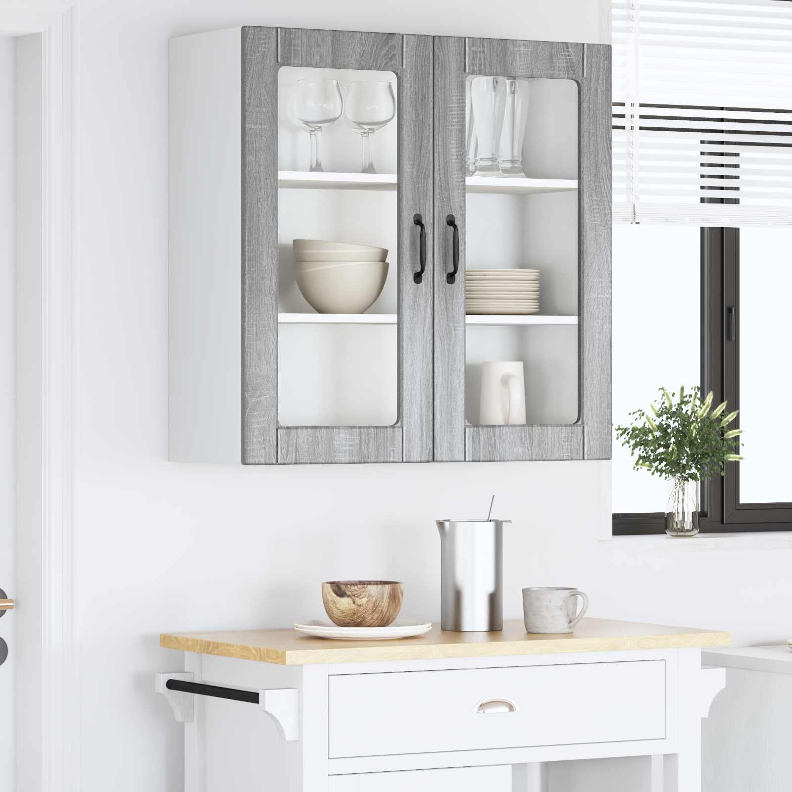 Wandglas-Schrank PORTO Graues Sonoma 80 x 31 x 80 cm