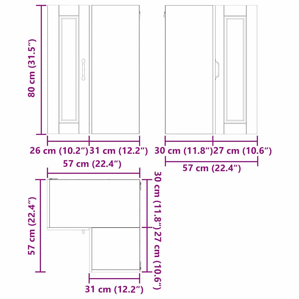 Wand-Eckschrank PORTO Artisan-Eiche 57 x 57 x 80 cm
