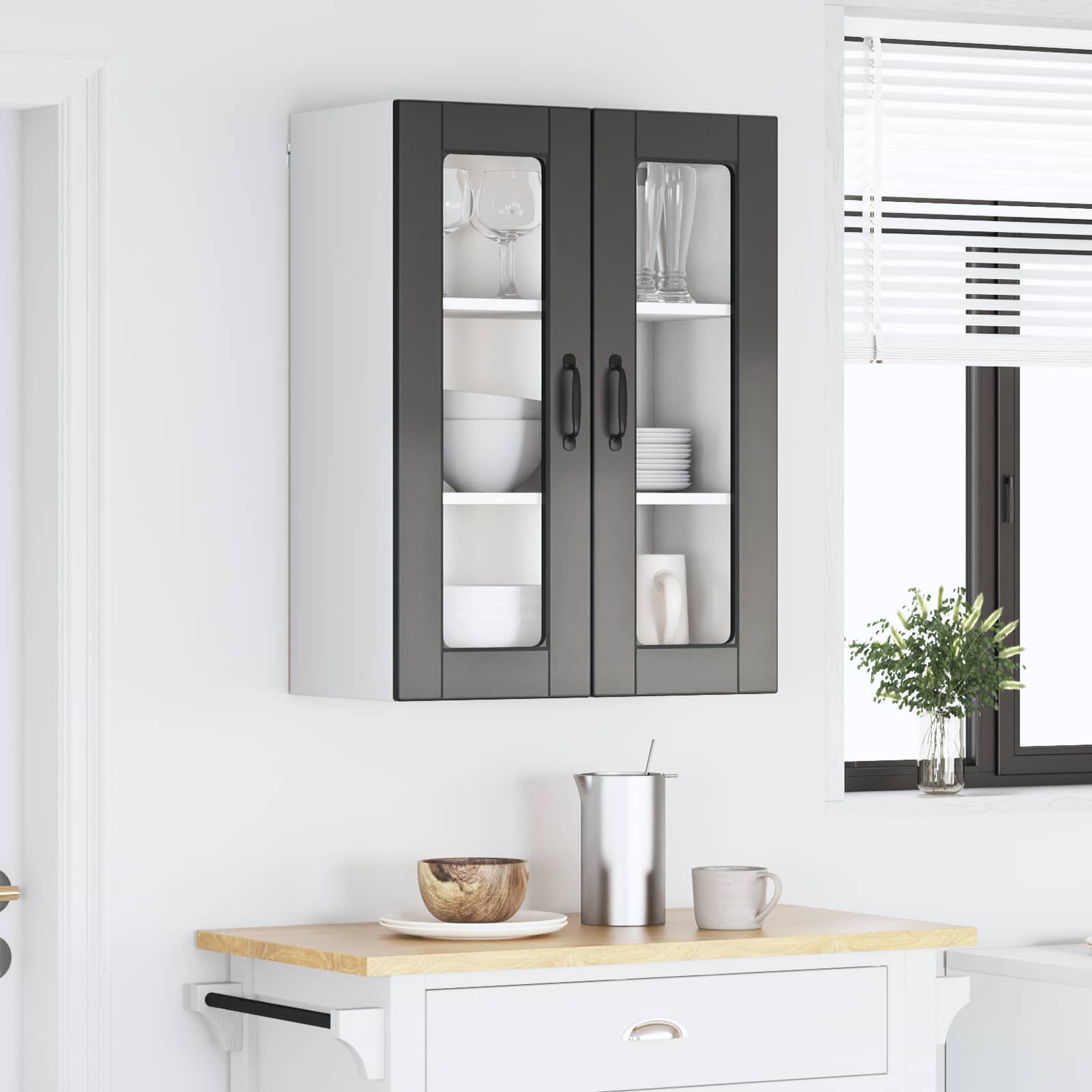 Wandglas-Schrank PORTO Schwarz 60 x 31 x 80 cm Holzwerkstoff
