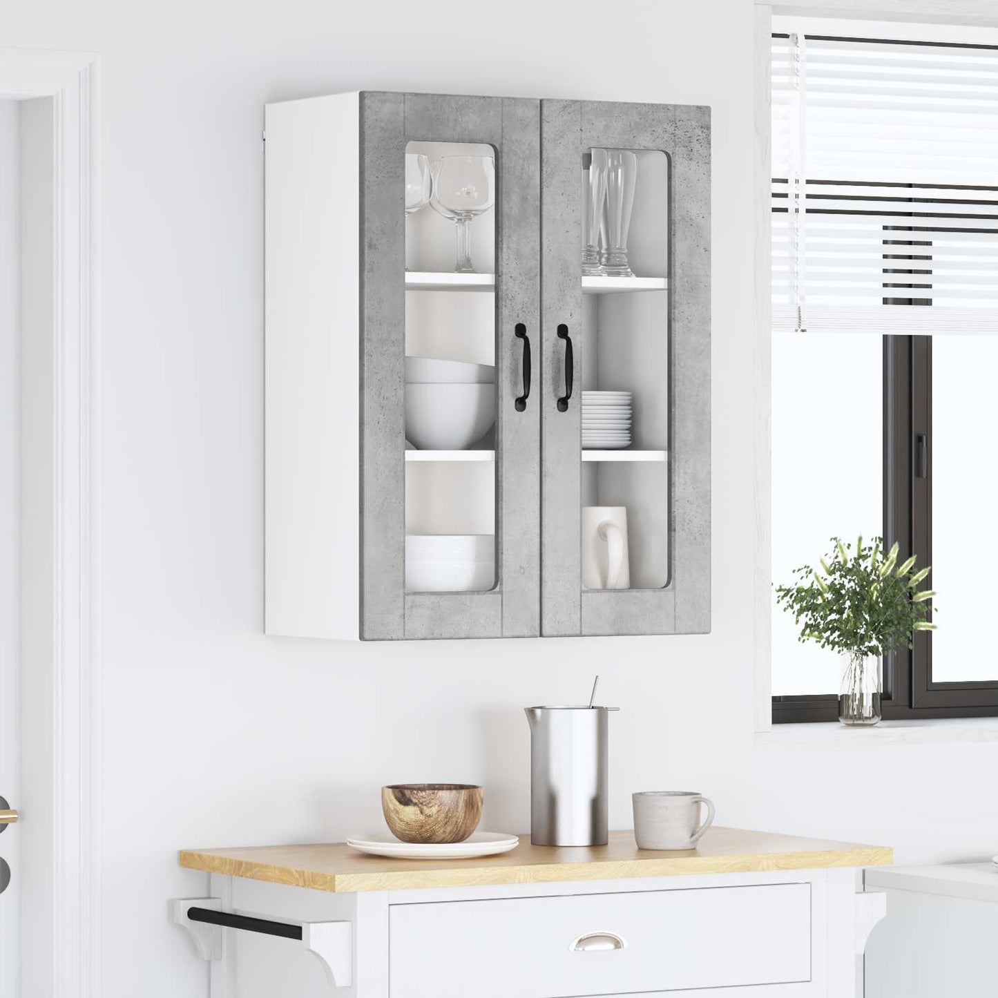Wandglas-Schrank PORTO Beton Grau 60 x 31 x 80 cm Holzwerkstoff
