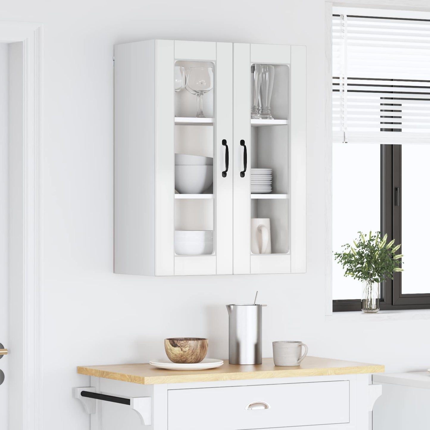 Wandglas-Schrank PORTO Hochglanz Weiß 60 x 31 x 80 cm