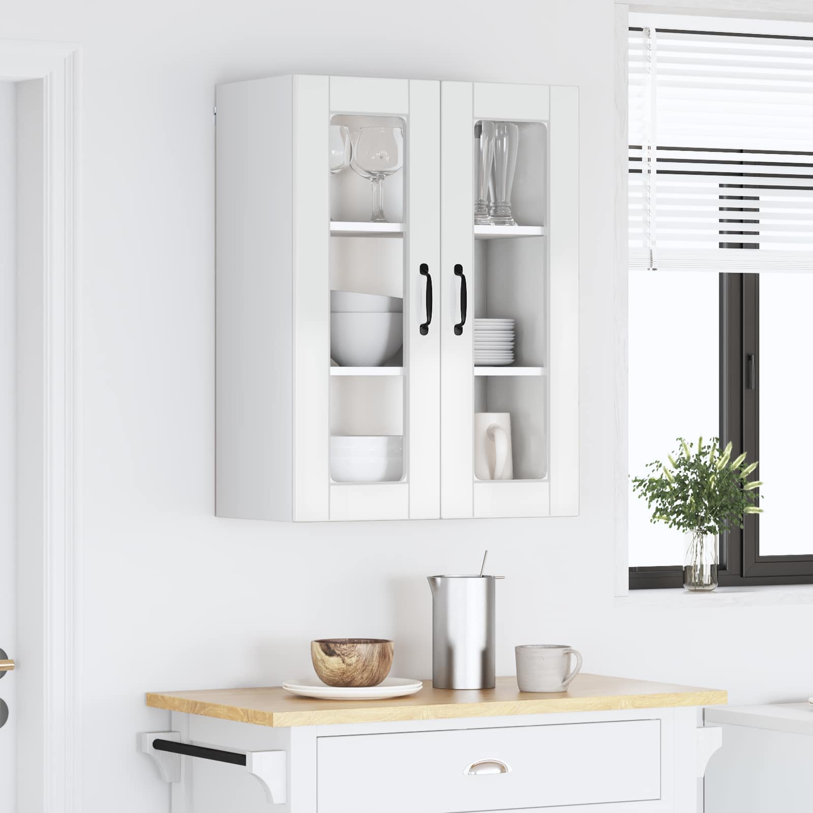 Wandglas-Schrank PORTO Hochglanz Weiß 60 x 31 x 80 cm