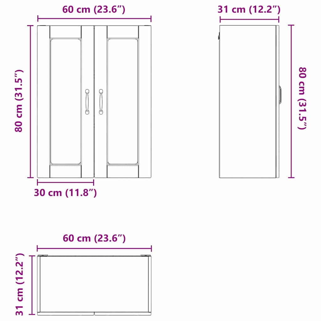 Wandglas-Schrank PORTO Hochglanz Weiß 60 x 31 x 80 cm