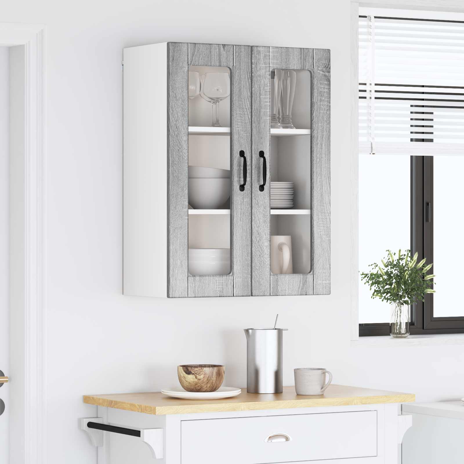 Wandglas-Schrank PORTO Graues Sonoma 60 x 31 x 80 cm