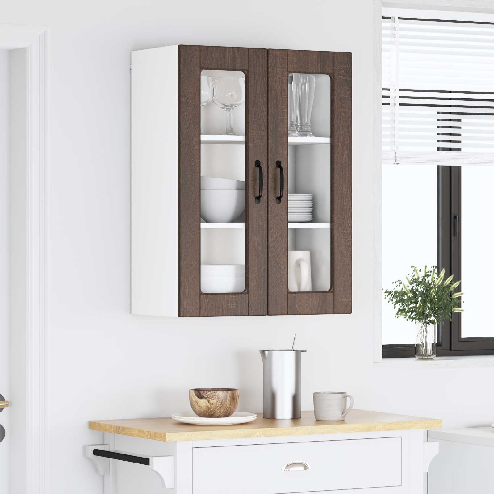 Wandglas-Schrank PORTO Braun Eichen-Optik 60 x 31 x 80 cm