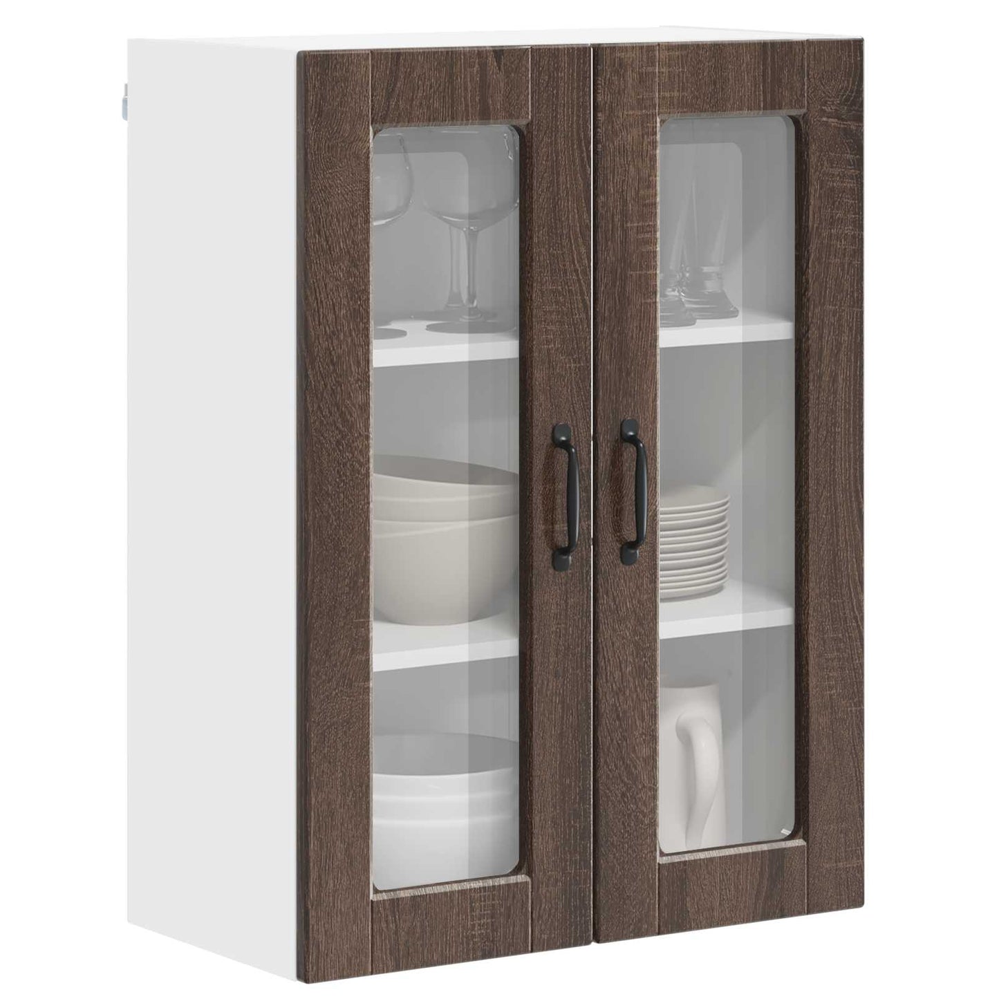 Wandglas-Schrank PORTO Braun Eichen-Optik 60 x 31 x 80 cm