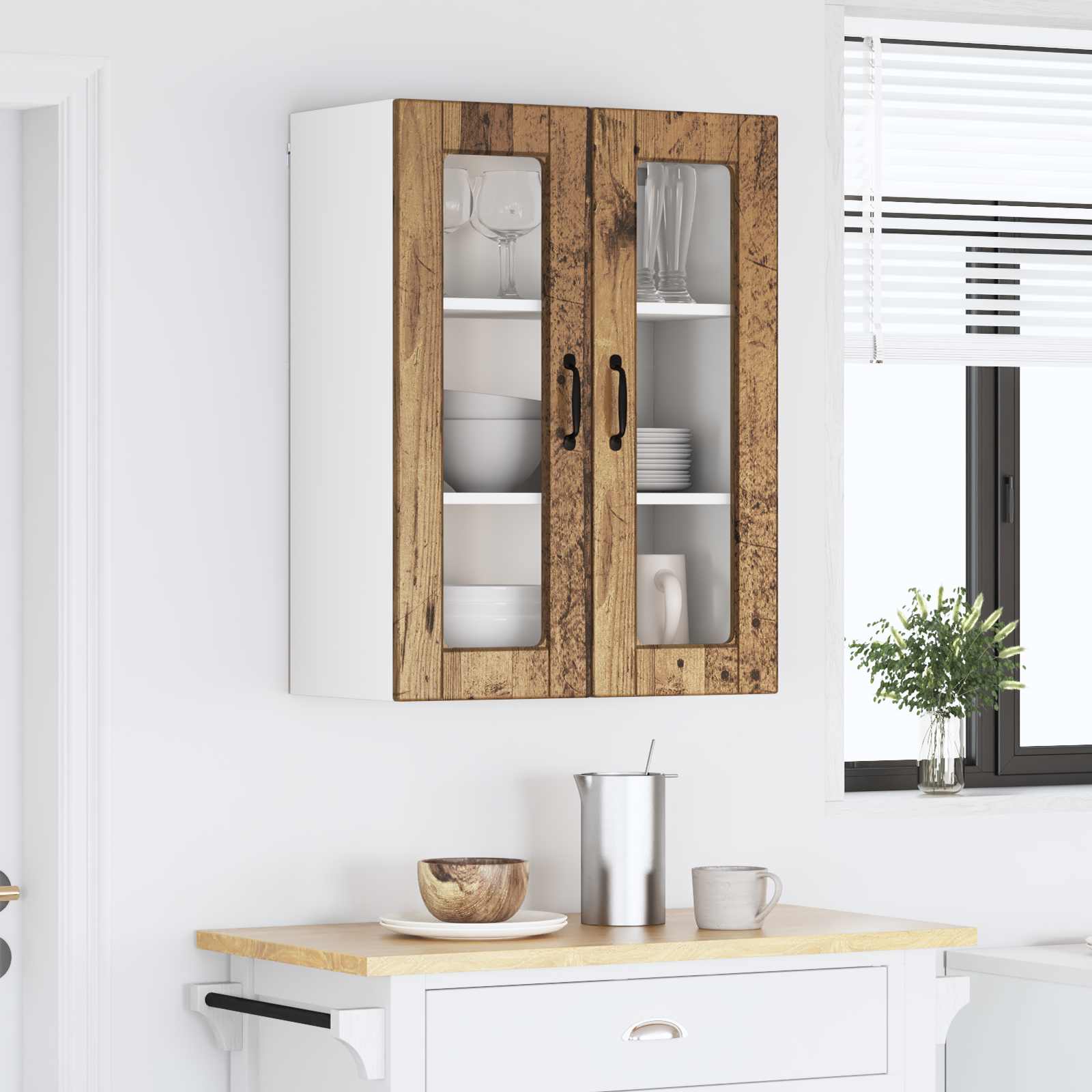 Wandglas-Schrank PORTO Altholz 60 x 31 x 80 cm Holzwerkstoff
