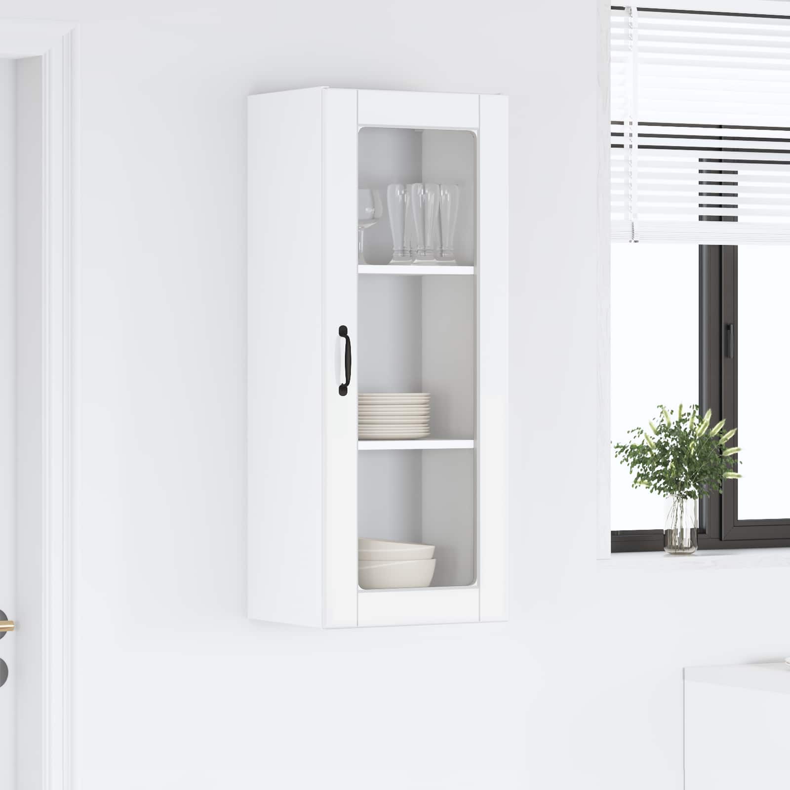 Wandglas-Schrank PORTO Hochglanz Weiß 40 x 31 x 100 cm