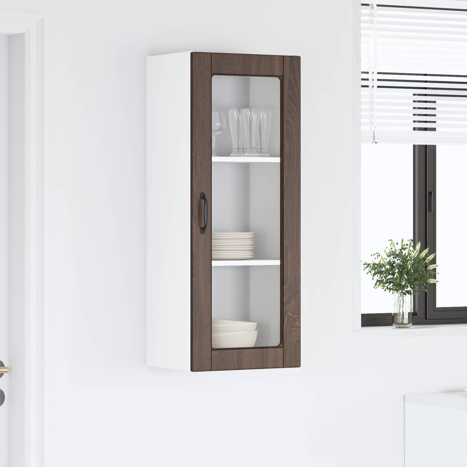 Wandglas-Schrank PORTO Braun Eichen-Optik 40 x 31 x 100 cm