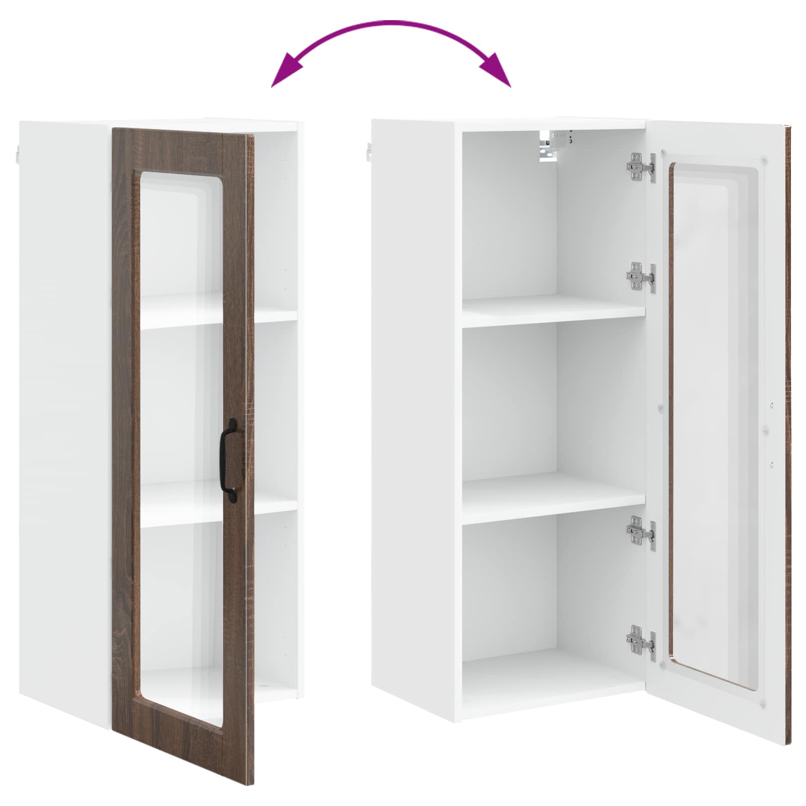 Wandglas-Schrank PORTO Braun Eichen-Optik 40 x 31 x 100 cm