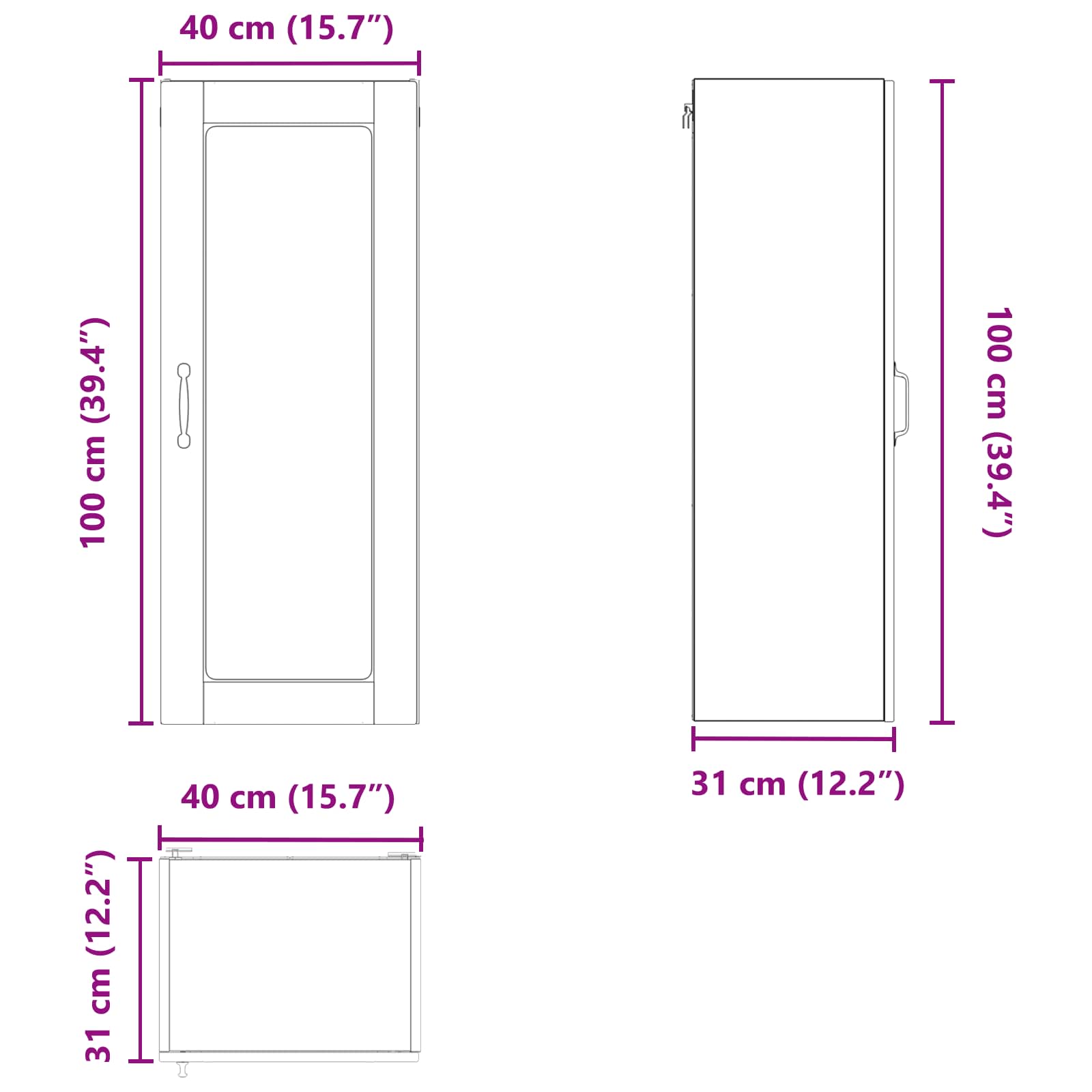 Wandglas-Schrank PORTO Altholz 40 x 31 x 100 cm Holzwerkstoff