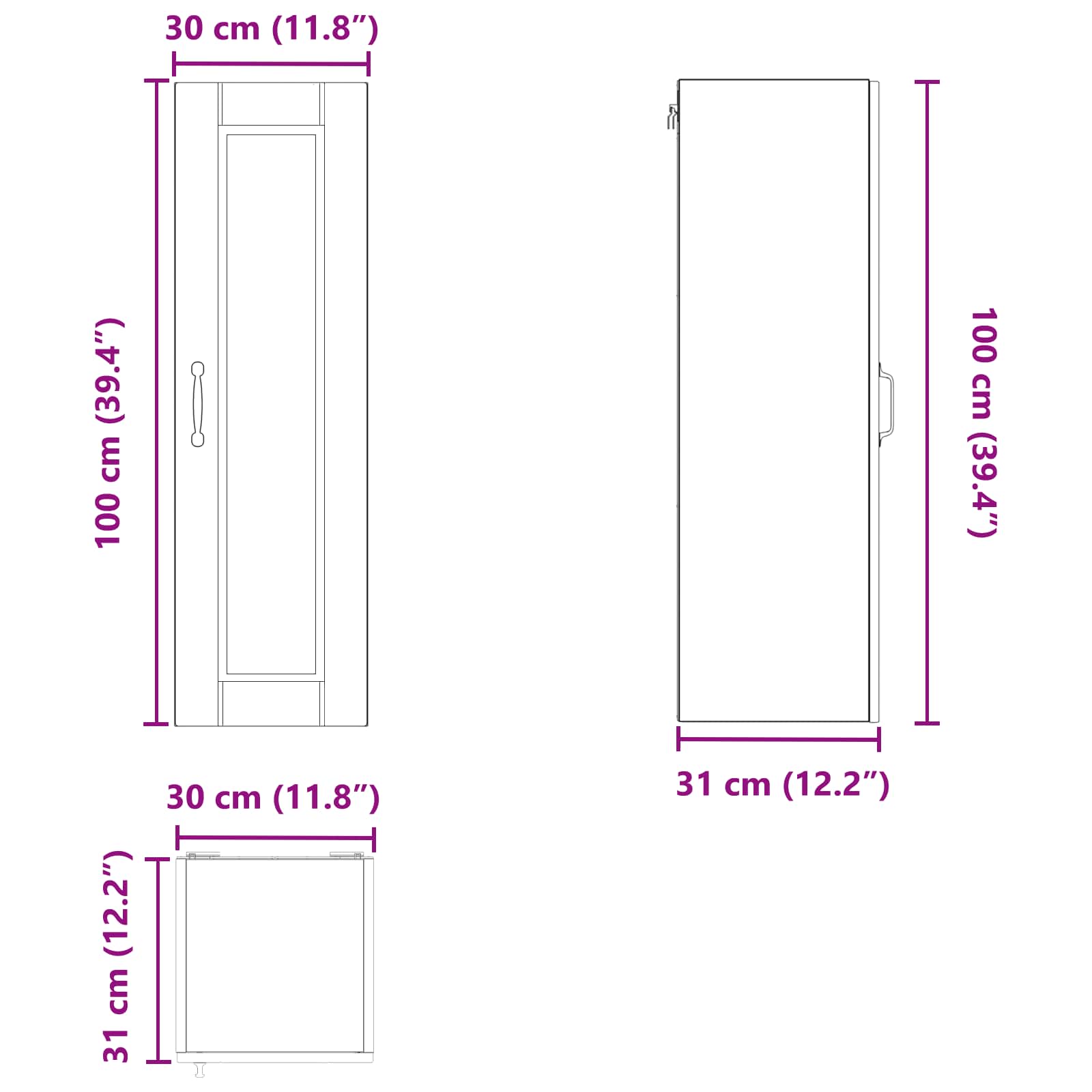 Wandschrank PORTO Schwarz 30 x 31 x 100 cm Holzwerkstoff