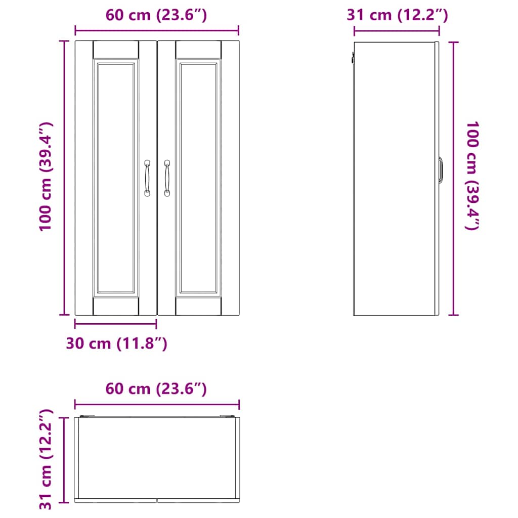 Wandschrank PORTO Schwarz 60 x 31 x 100 cm Holzwerkstoff