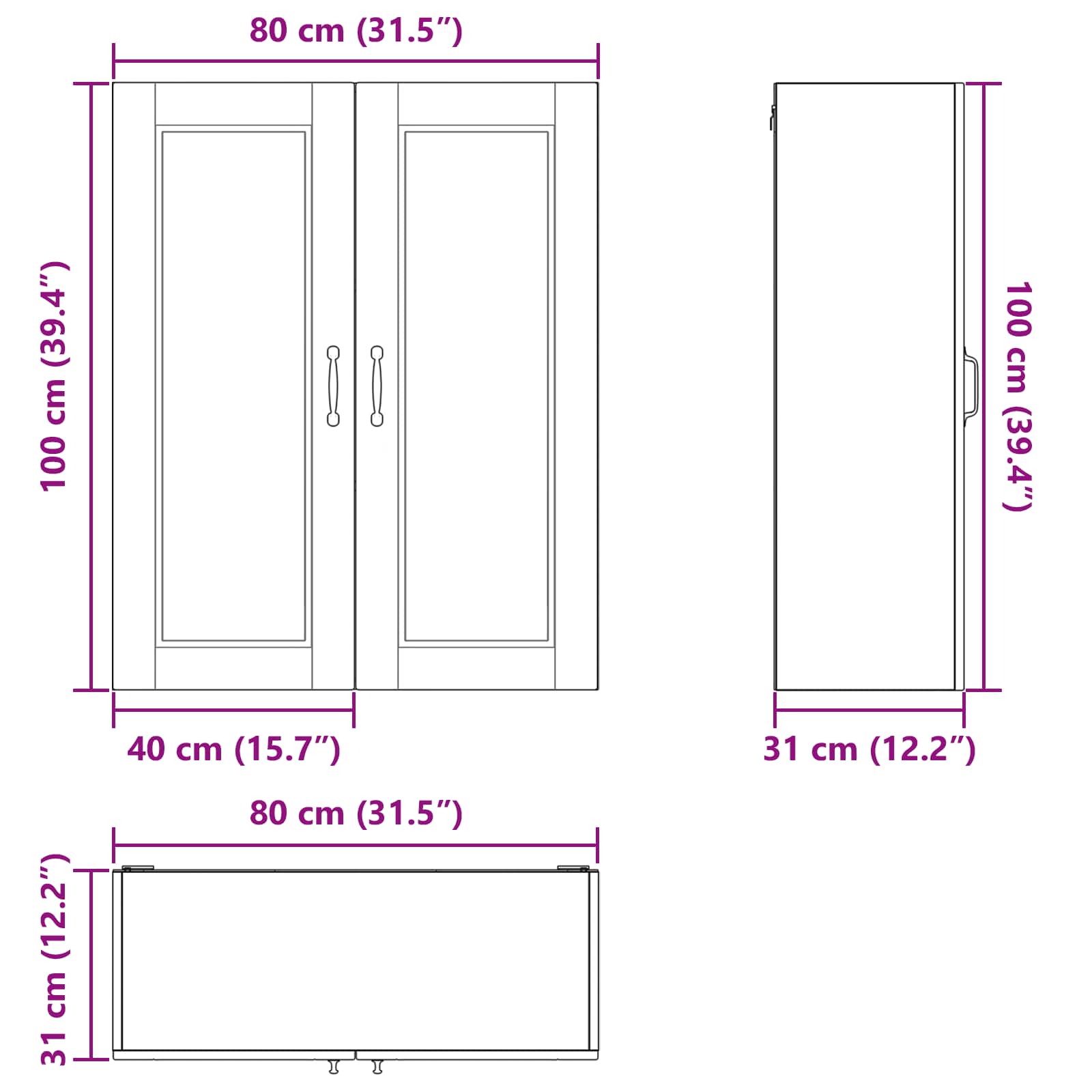 Wandschrank PORTO Artisan-Eiche 80 x 31 x 100 cm Holzwerkstoff